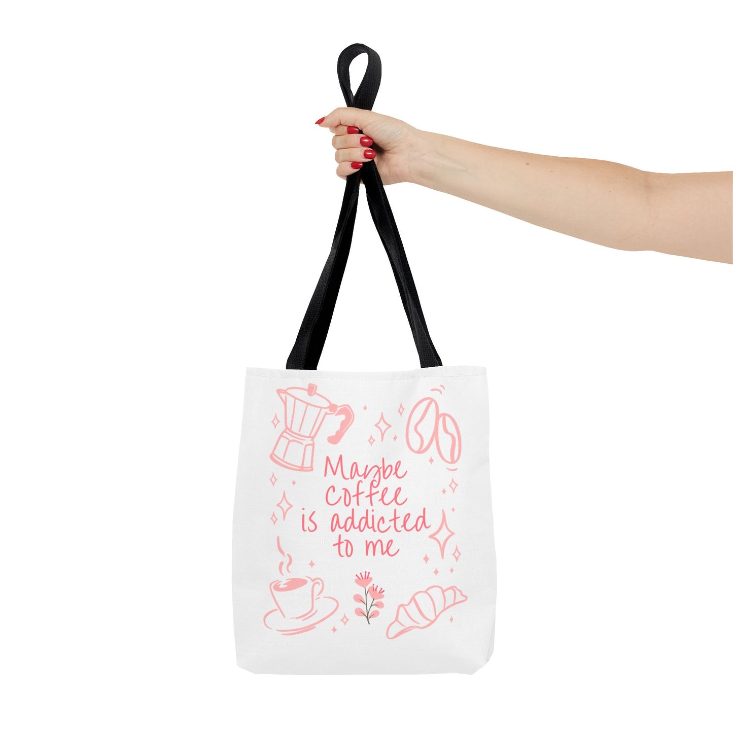 Maybe Coffee Is Addicted to Me Tote Bag | Cute Pink Coffee Lover Canvas Tote | Coquette Aesthetic Book Bag