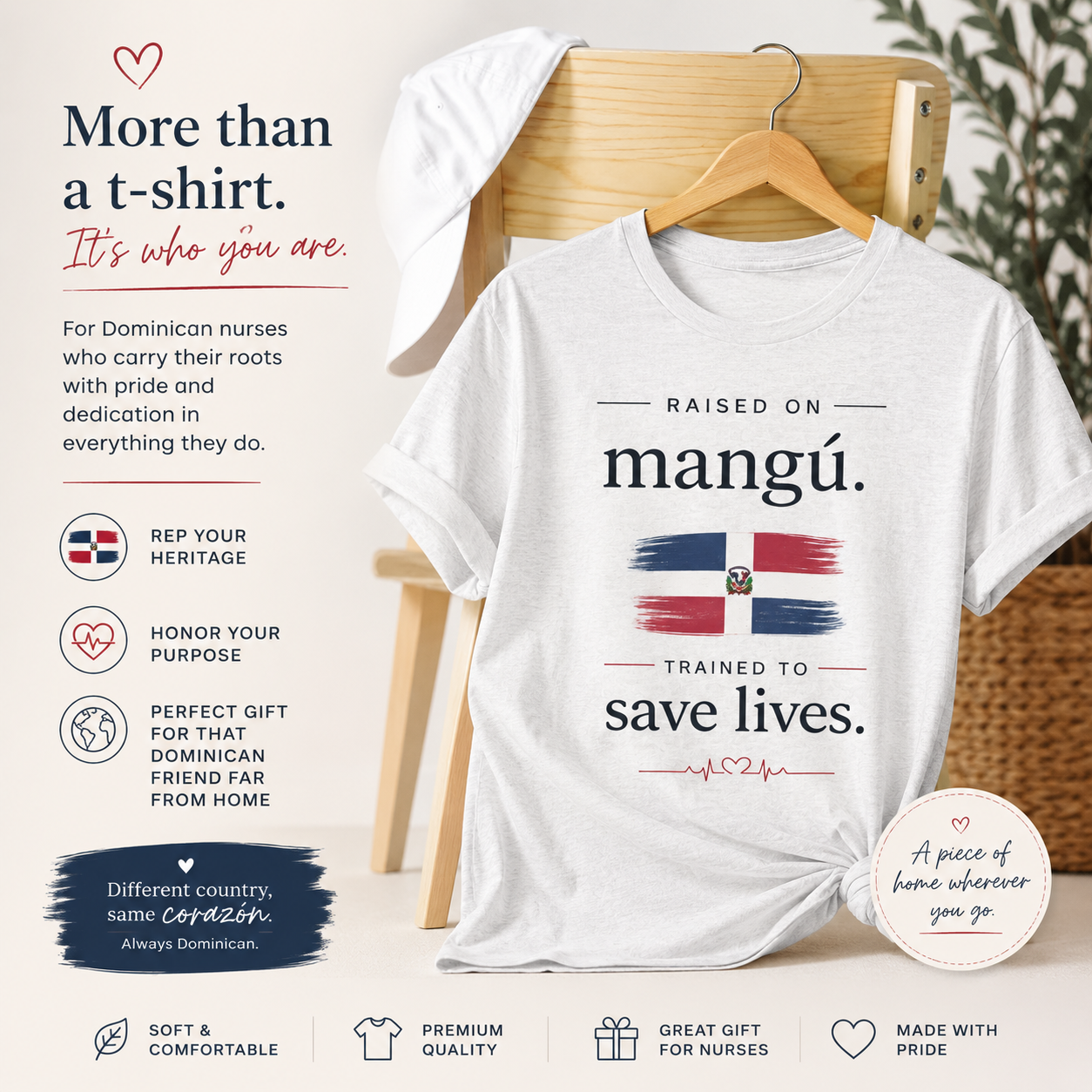 T-Shirt — "Raised on Mangú, Trained to Save Lives" Dominican Flag Nurse Tee