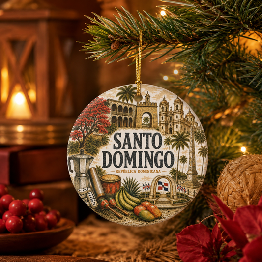 Santo Domingo Dominican Republic Illustration Ornament | Ceramic Round Holiday Decoration