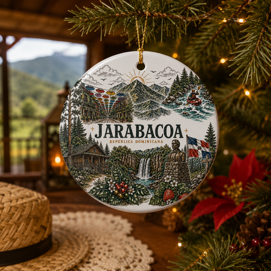 Jarabacoa Dominican Republic Illustration Ornament | Ceramic Round Holiday Decoration