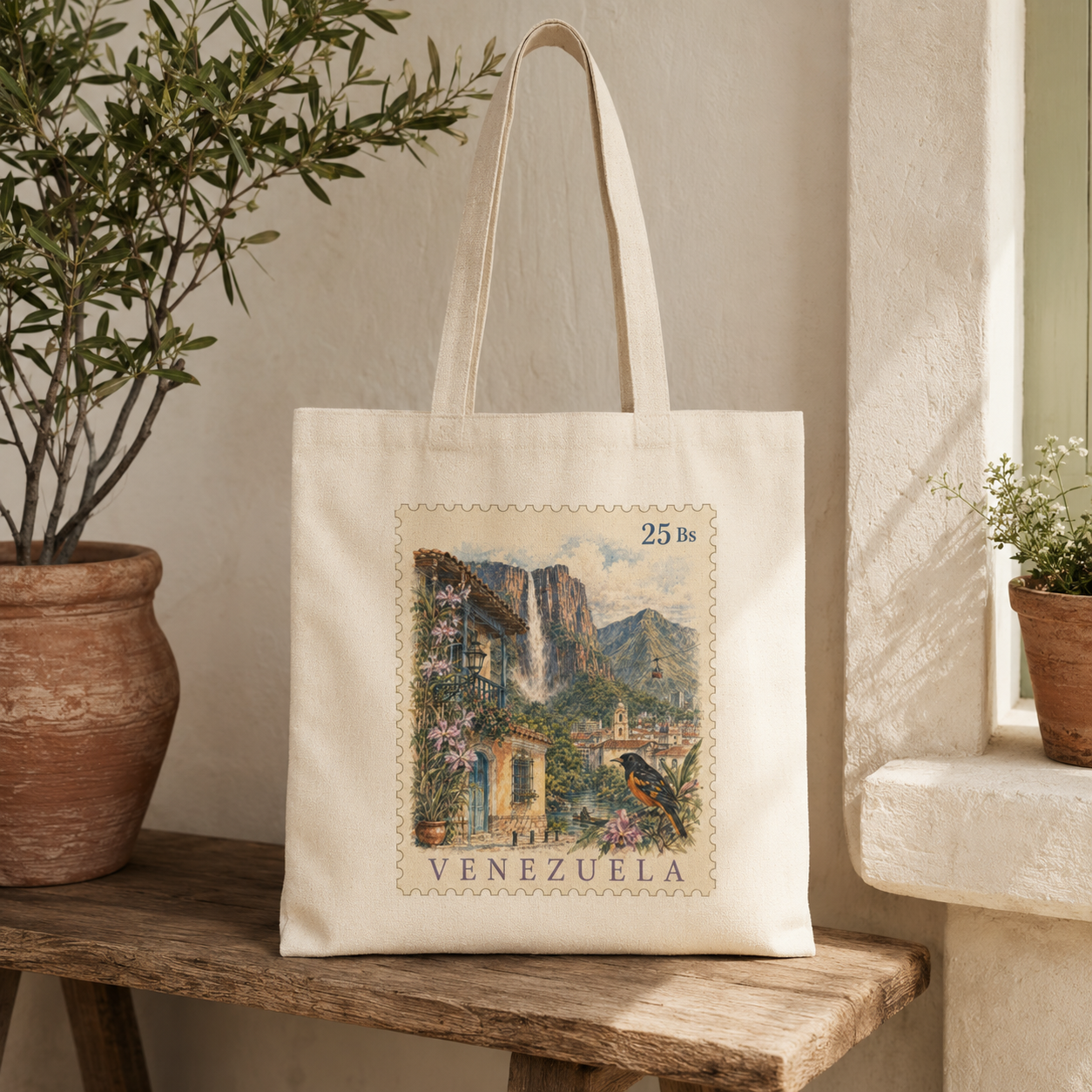 Venezuela Vintage Postage Stamp Canvas Tote Bag | Eco-Friendly Reusable Shopping Bag