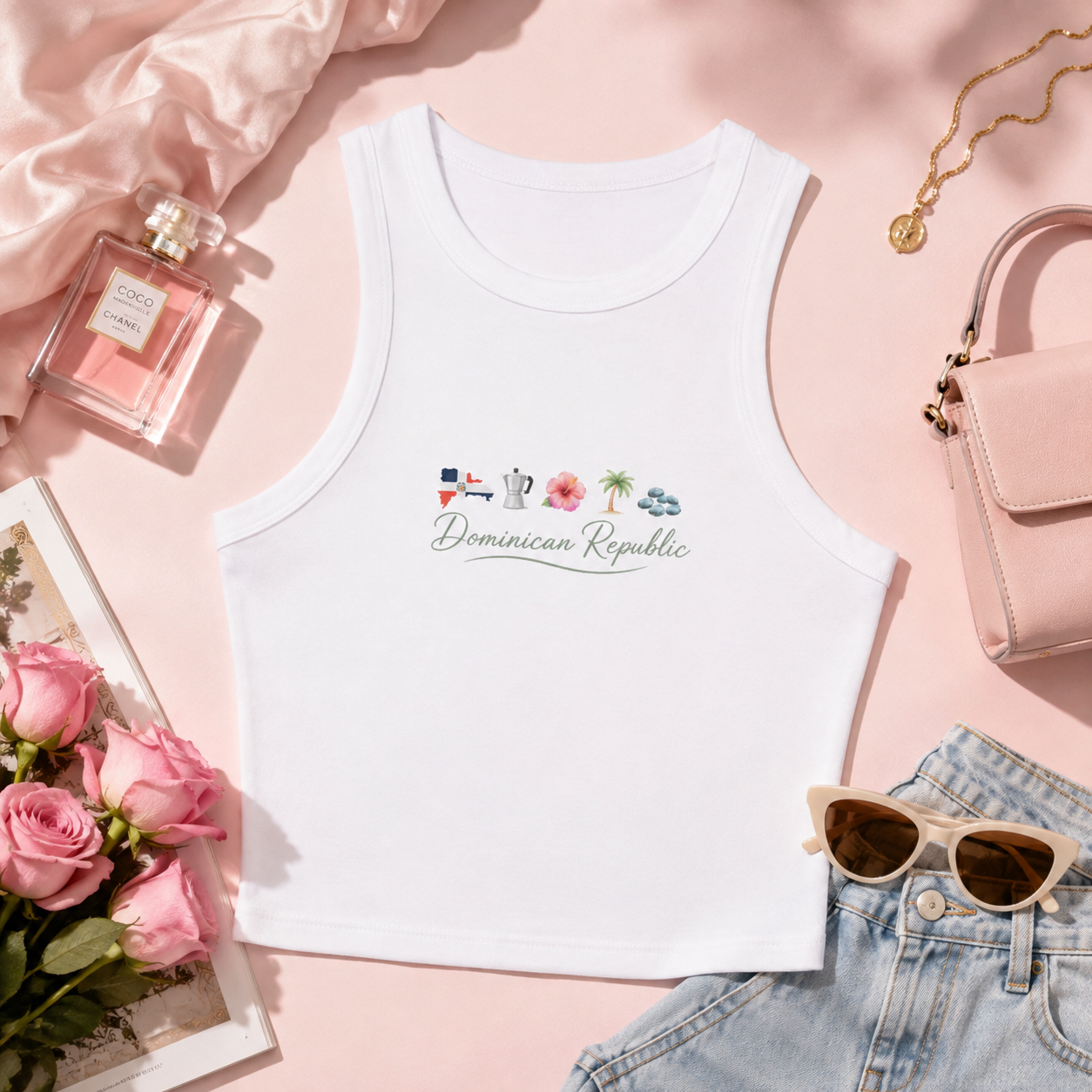 Dominican Republic Women's Cropped Tank Top | Minimalist Caribbean Graphic Racerback Tank