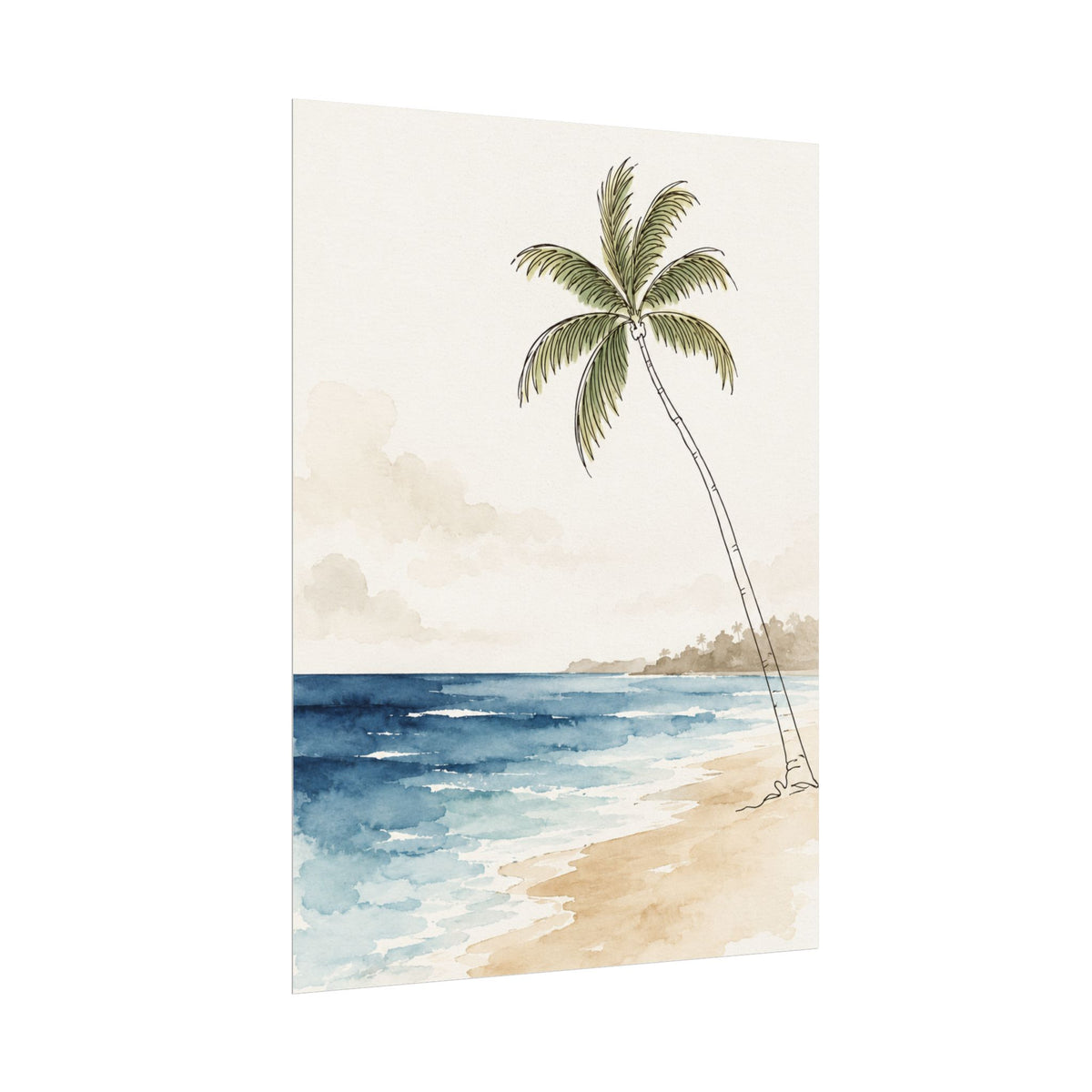 Coastal Beach Wall Art – Neutral Tropical Palm Tree Print