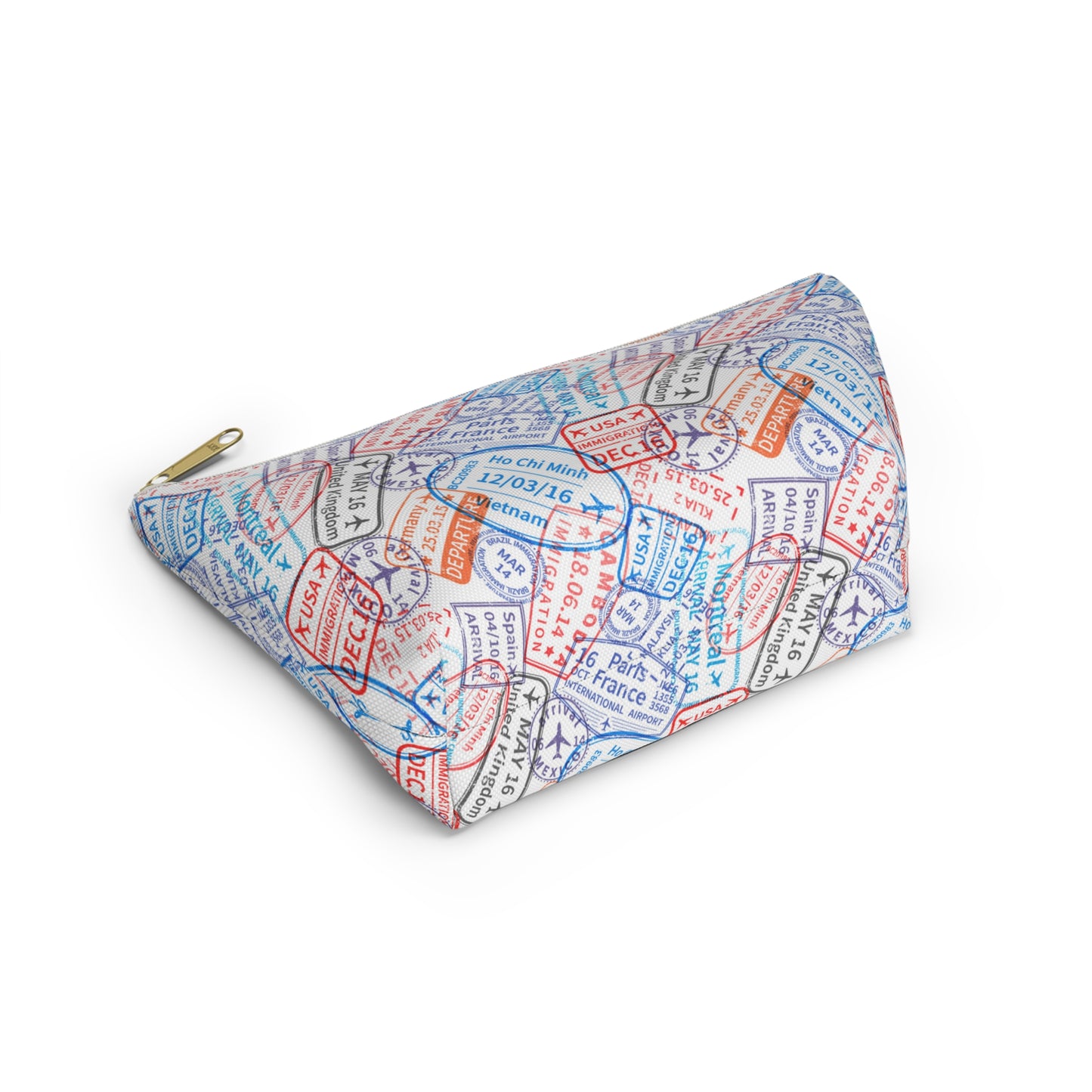 Travel Passport Stamp Cosmetic Pouch | Zipper Makeup Bag