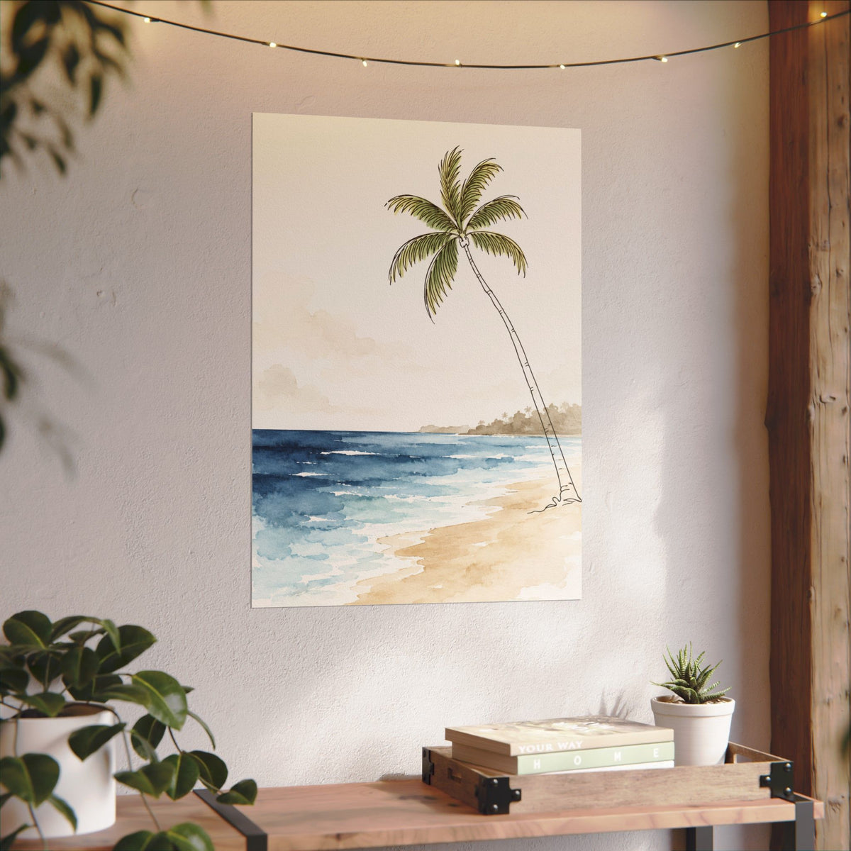 Coastal Beach Wall Art – Neutral Tropical Palm Tree Print