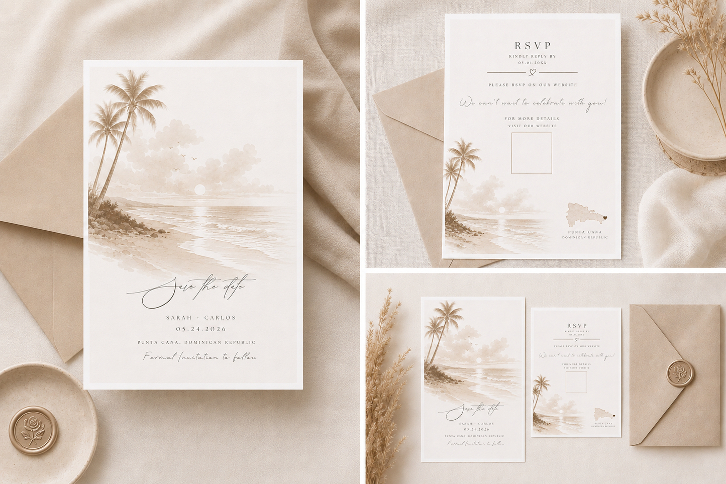 Destination Wedding Save the Date — Punta Cana | Editable Canva Template | Instant Download