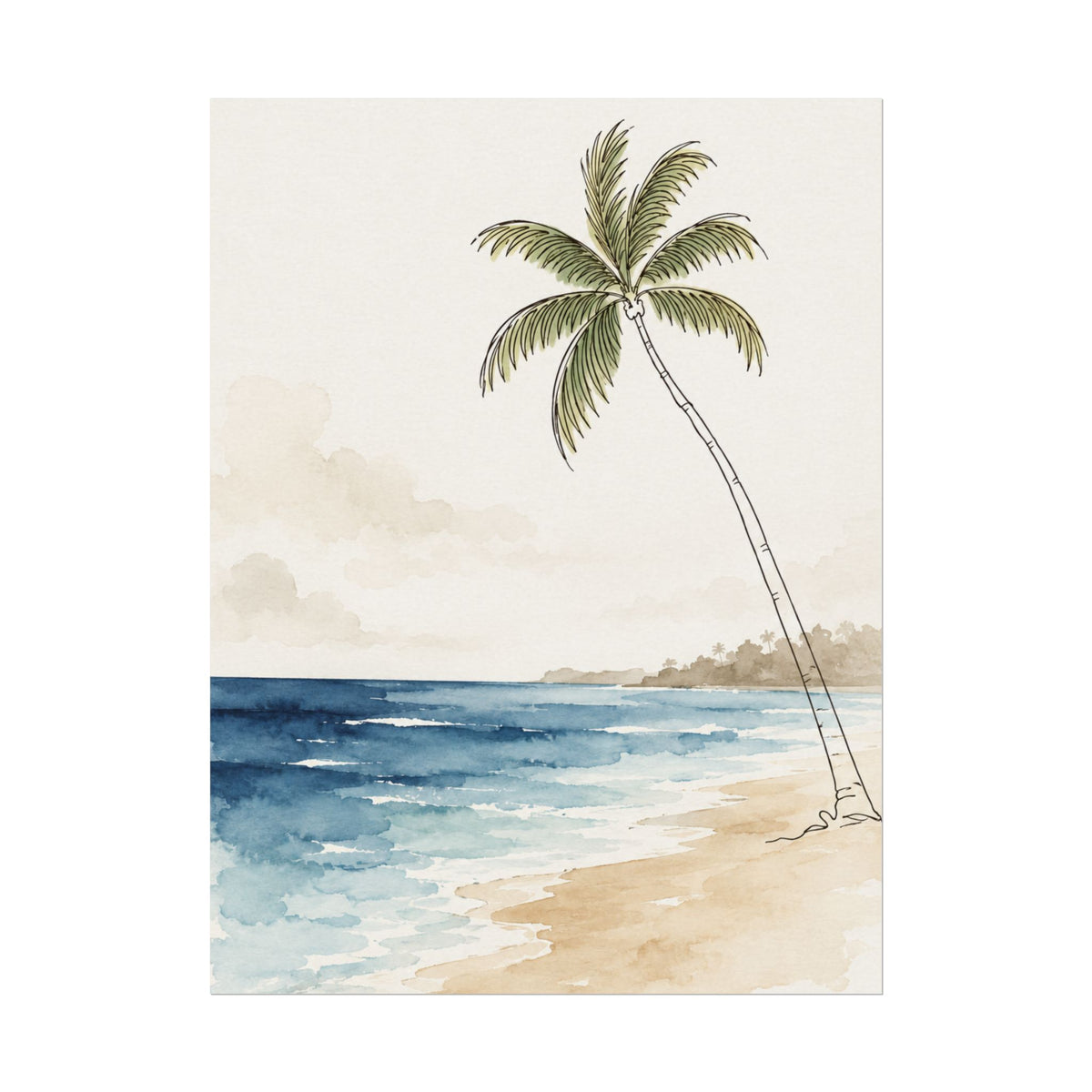 Coastal Beach Wall Art – Neutral Tropical Palm Tree Print