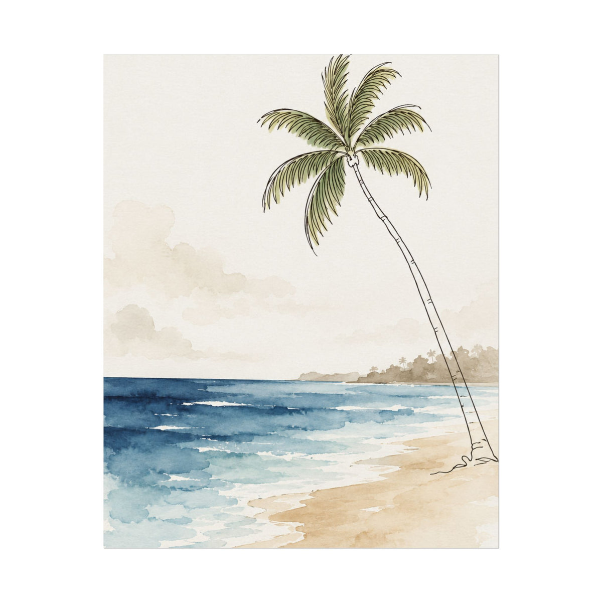 Coastal Beach Wall Art – Neutral Tropical Palm Tree Print