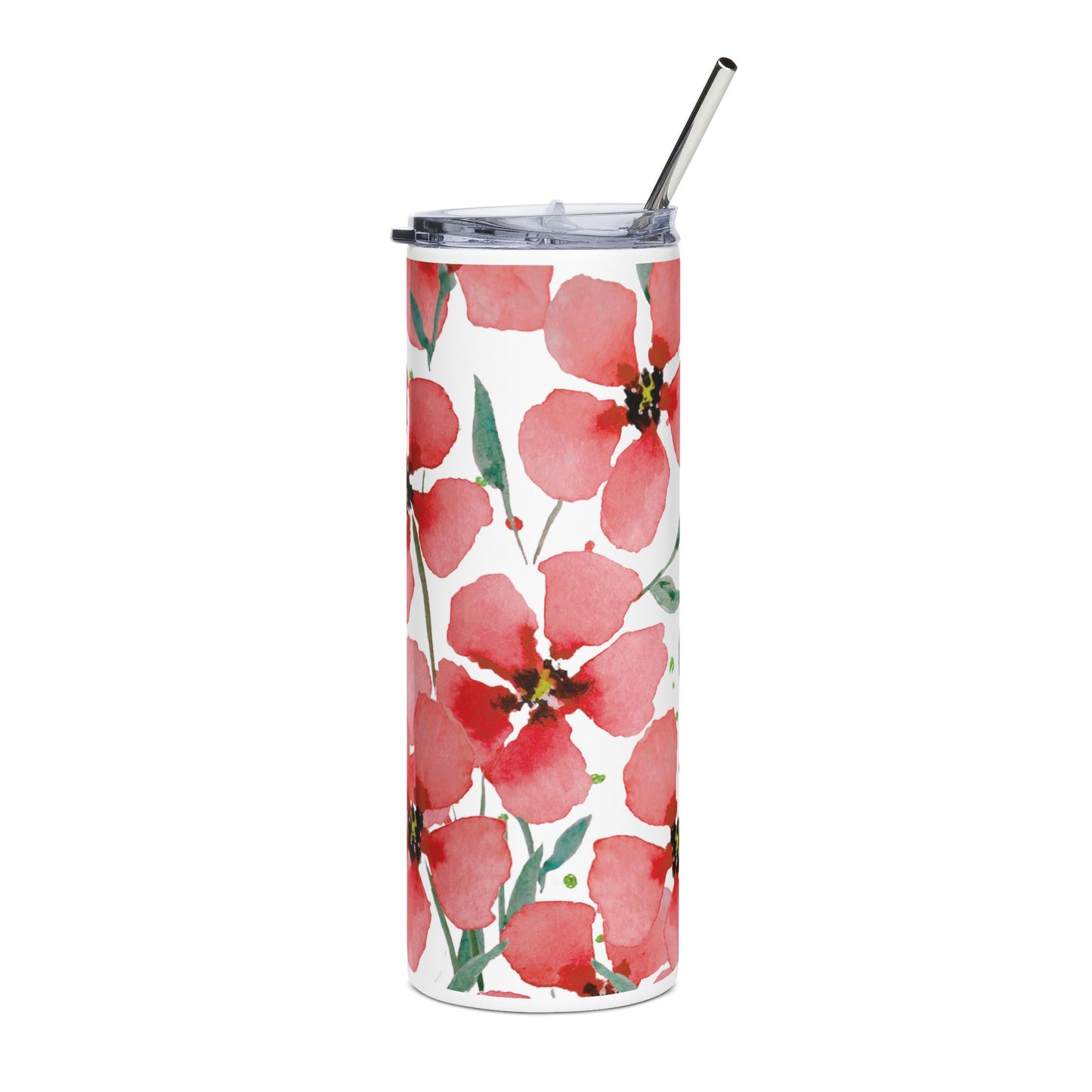 Watercolor Tropical Floral Skinny Tumbler | 20oz Stainless Steel Travel Cup with Straw