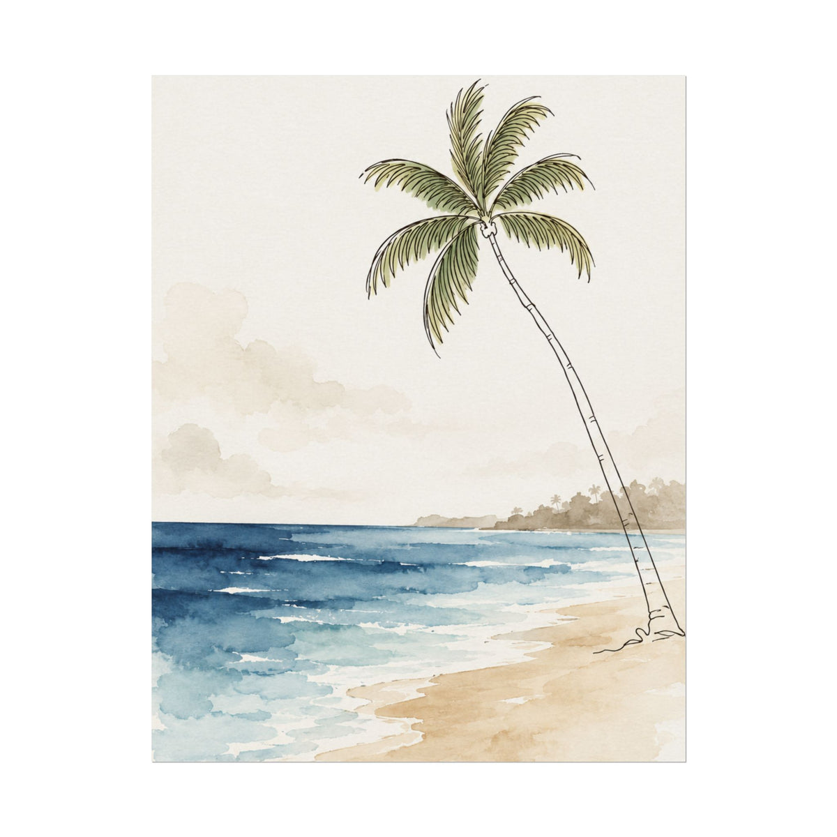 Coastal Beach Wall Art – Neutral Tropical Palm Tree Print