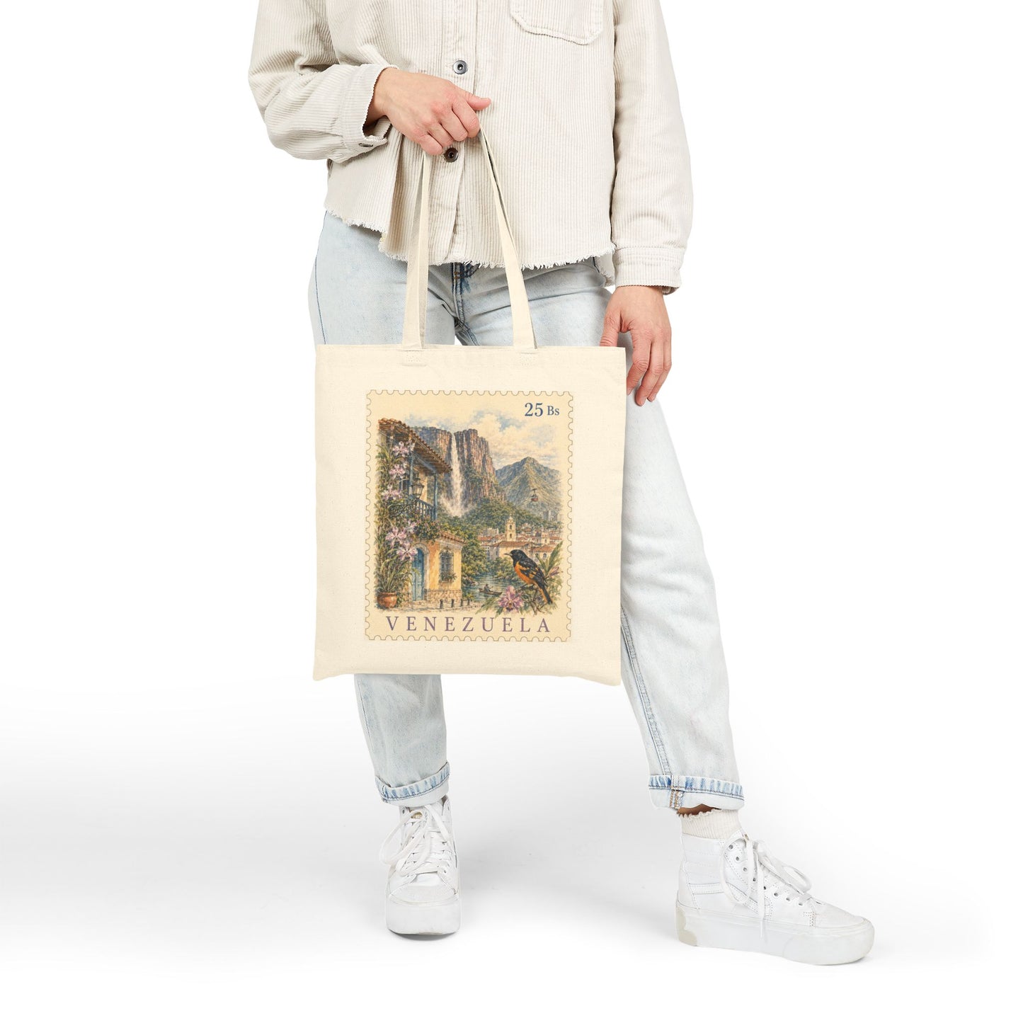 Venezuela Vintage Postage Stamp Canvas Tote Bag | Eco-Friendly Reusable Shopping Bag