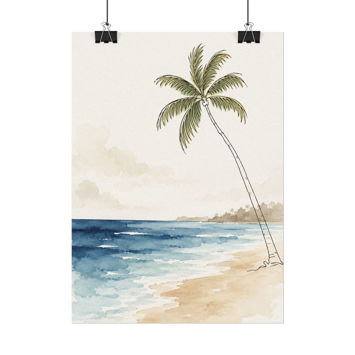 Coastal Beach Wall Art – Neutral Tropical Palm Tree Print
