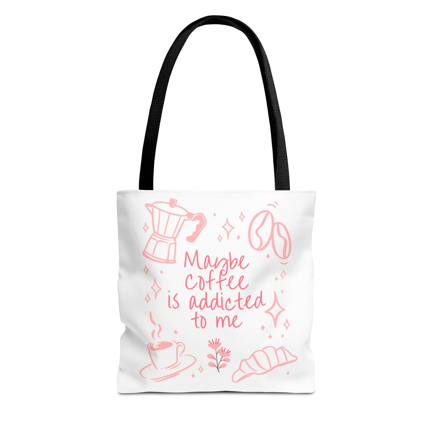 Maybe Coffee Is Addicted to Me Tote Bag | Cute Pink Coffee Lover Canvas Tote | Coquette Aesthetic Book Bag