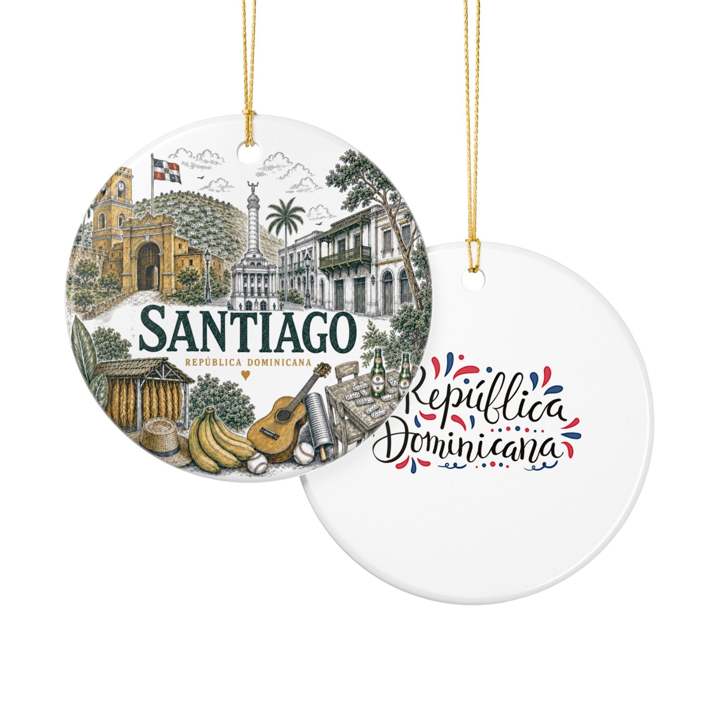 Santiago Dominican Republic Illustration Ornament | Ceramic Round Holiday Decoration