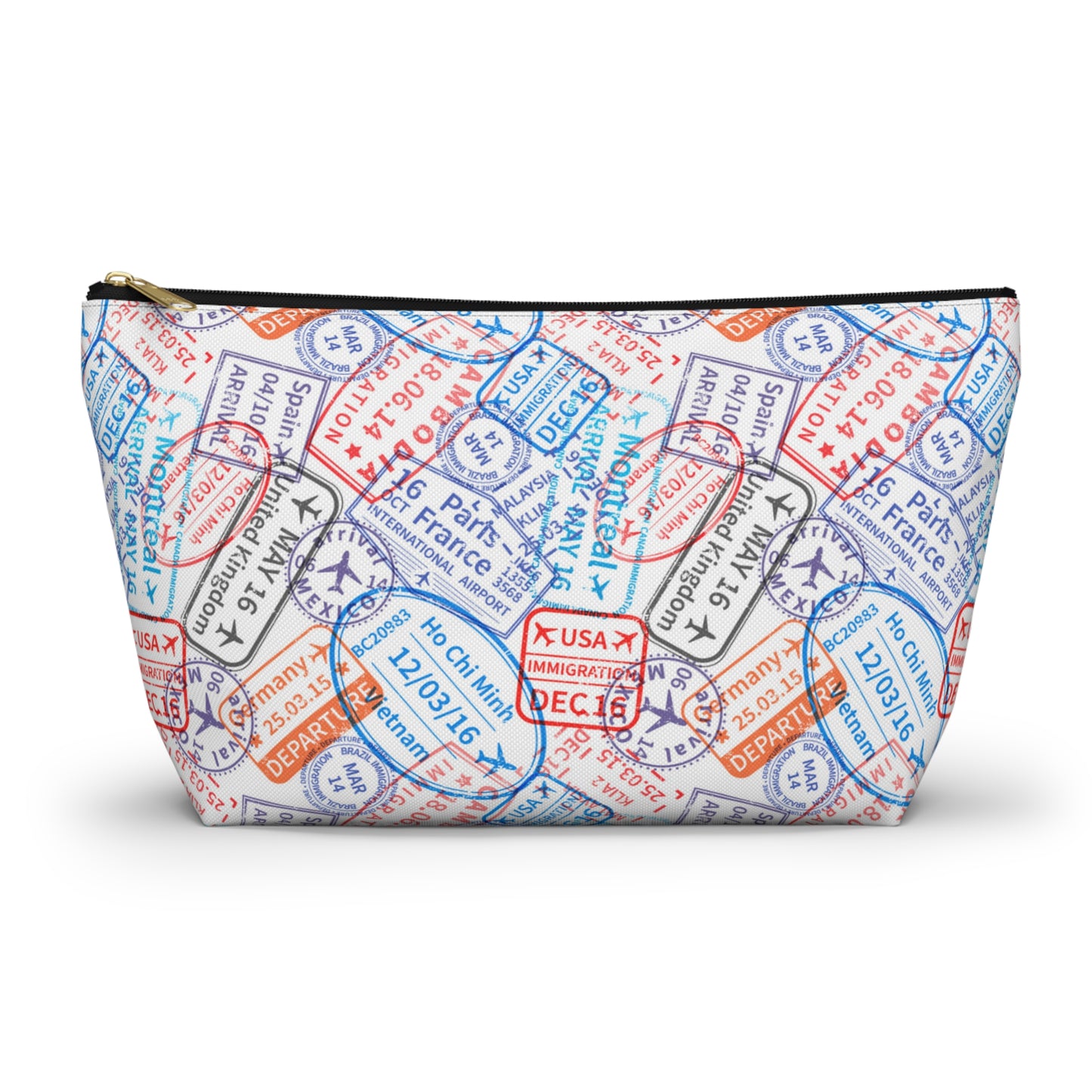 Travel Passport Stamp Cosmetic Pouch | Zipper Makeup Bag