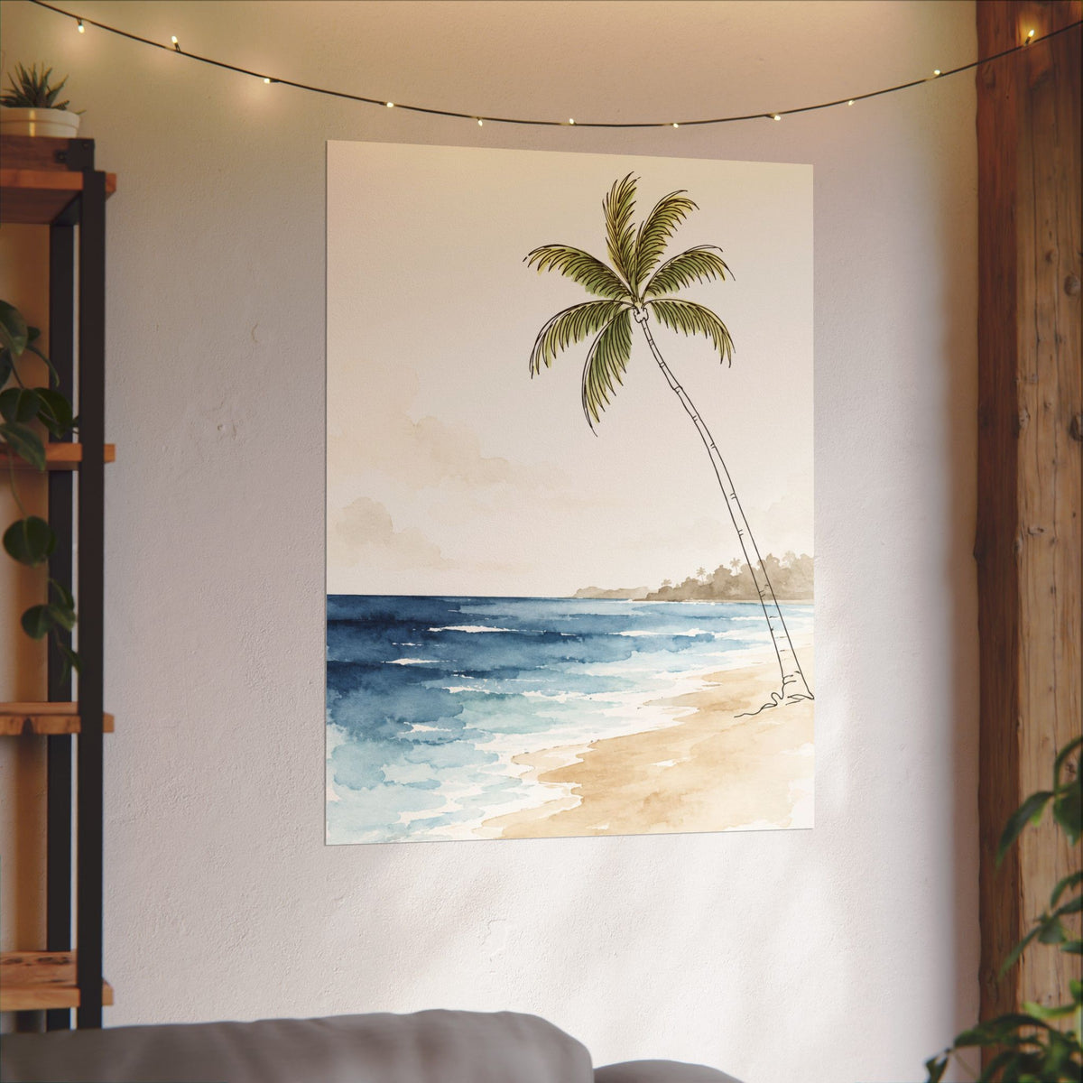Coastal Beach Wall Art – Neutral Tropical Palm Tree Print