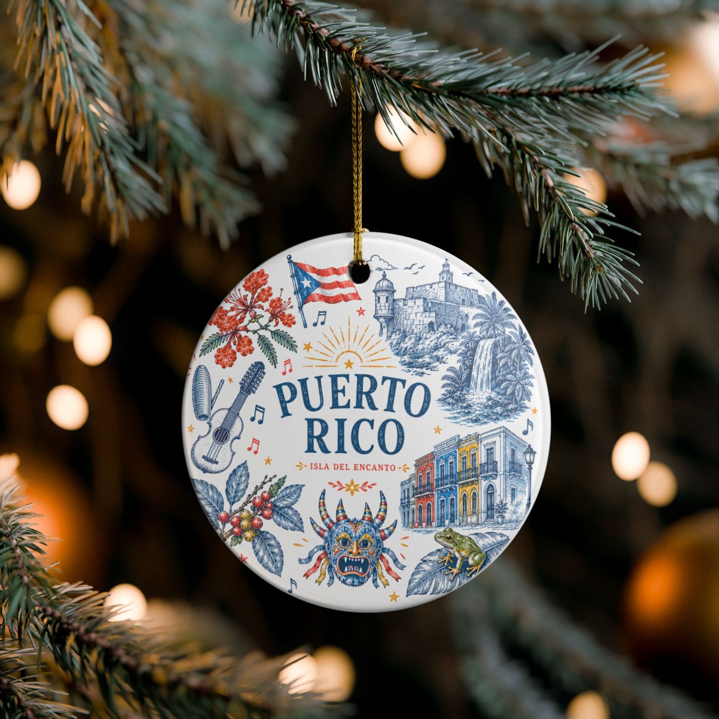 Puerto Rico Ceramic Ornament — Isla del Encanto Holiday Decoration