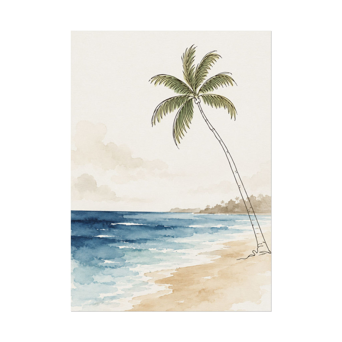 Coastal Beach Wall Art – Neutral Tropical Palm Tree Print