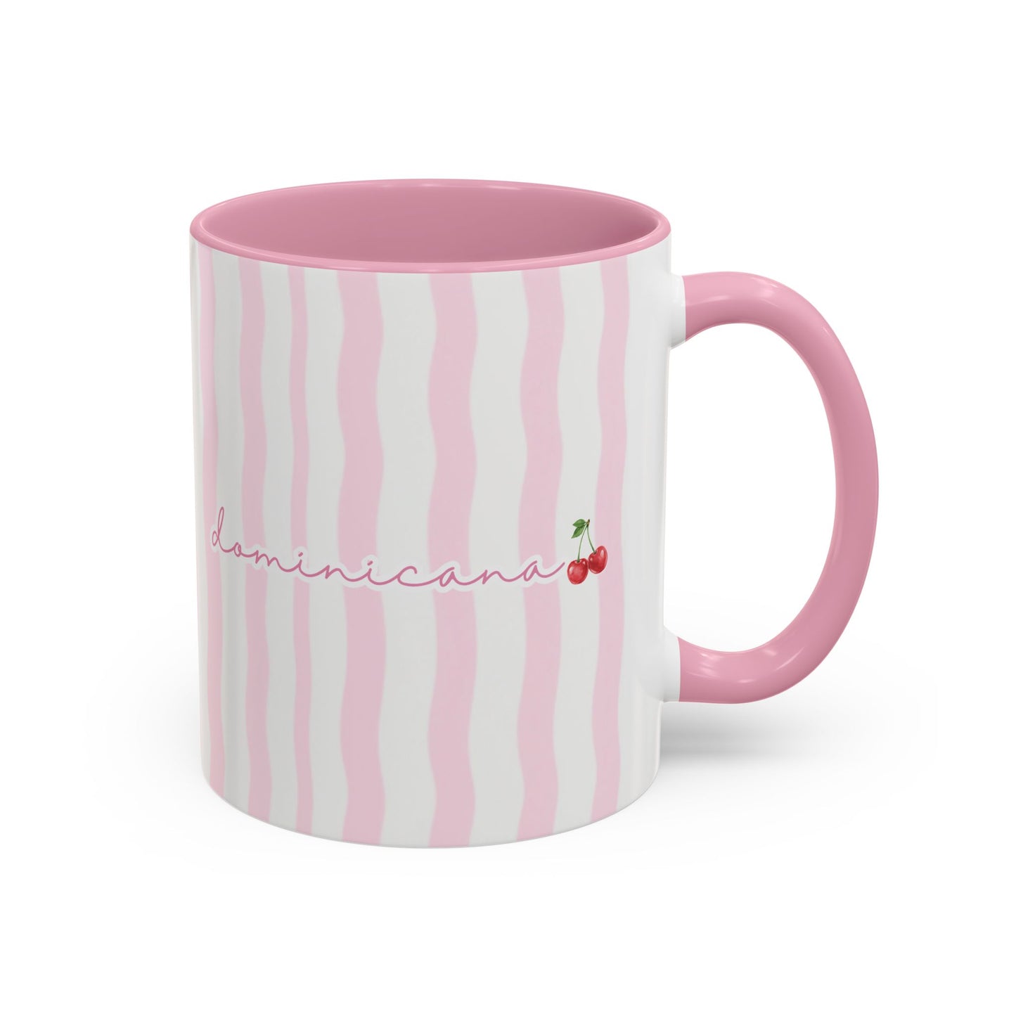 Dominicana Cherry Pink Striped Ceramic Coffee Mug | Cute Latina-Inspired Accent Mug