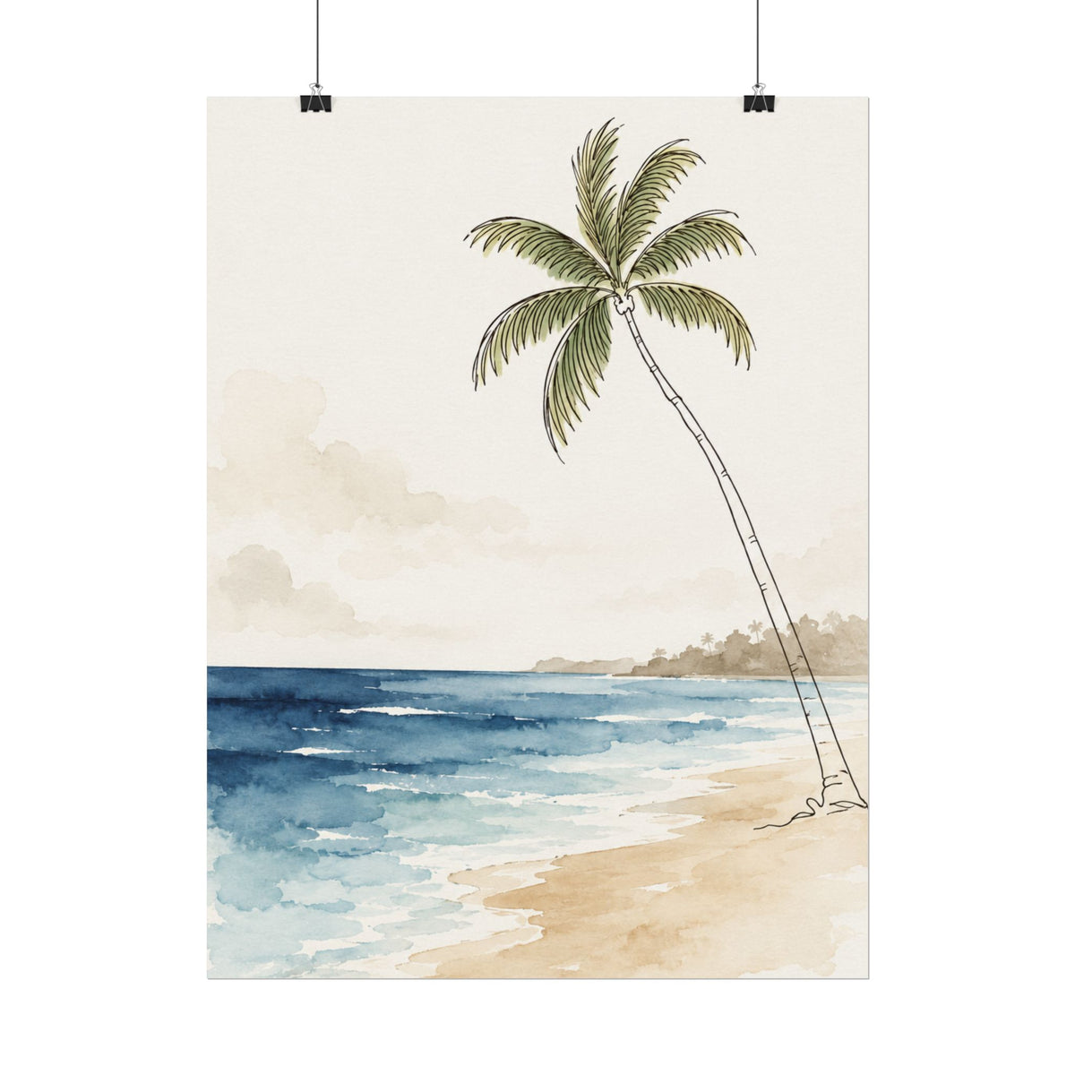 Coastal Beach Wall Art – Neutral Tropical Palm Tree Print