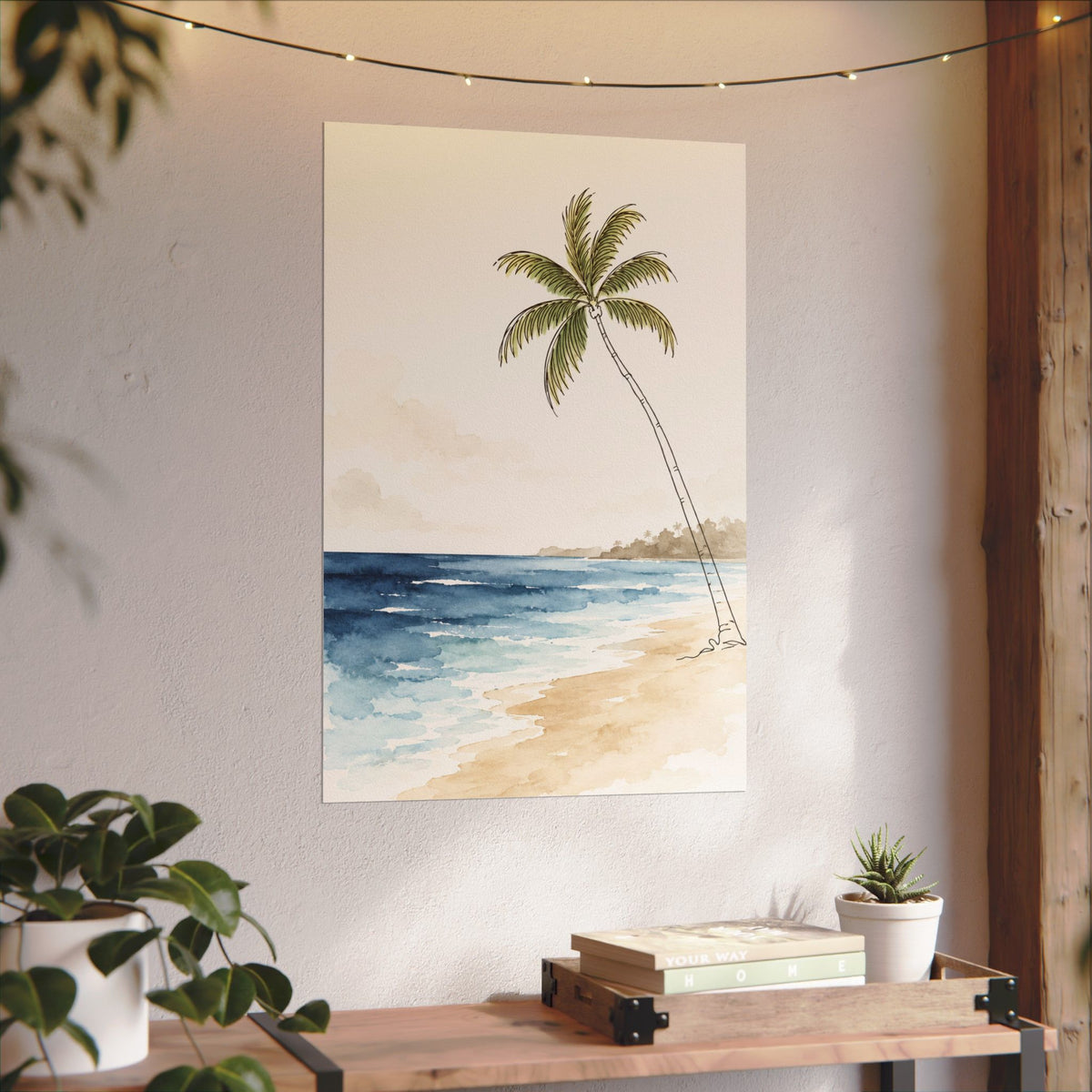 Coastal Beach Wall Art – Neutral Tropical Palm Tree Print