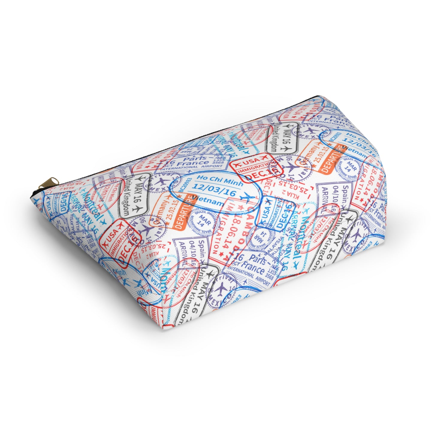 Travel Passport Stamp Cosmetic Pouch | Zipper Makeup Bag