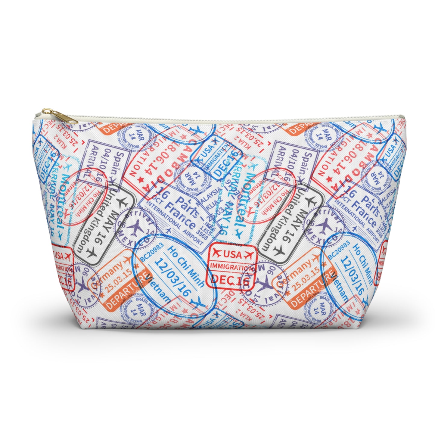 Travel Passport Stamp Cosmetic Pouch | Zipper Makeup Bag