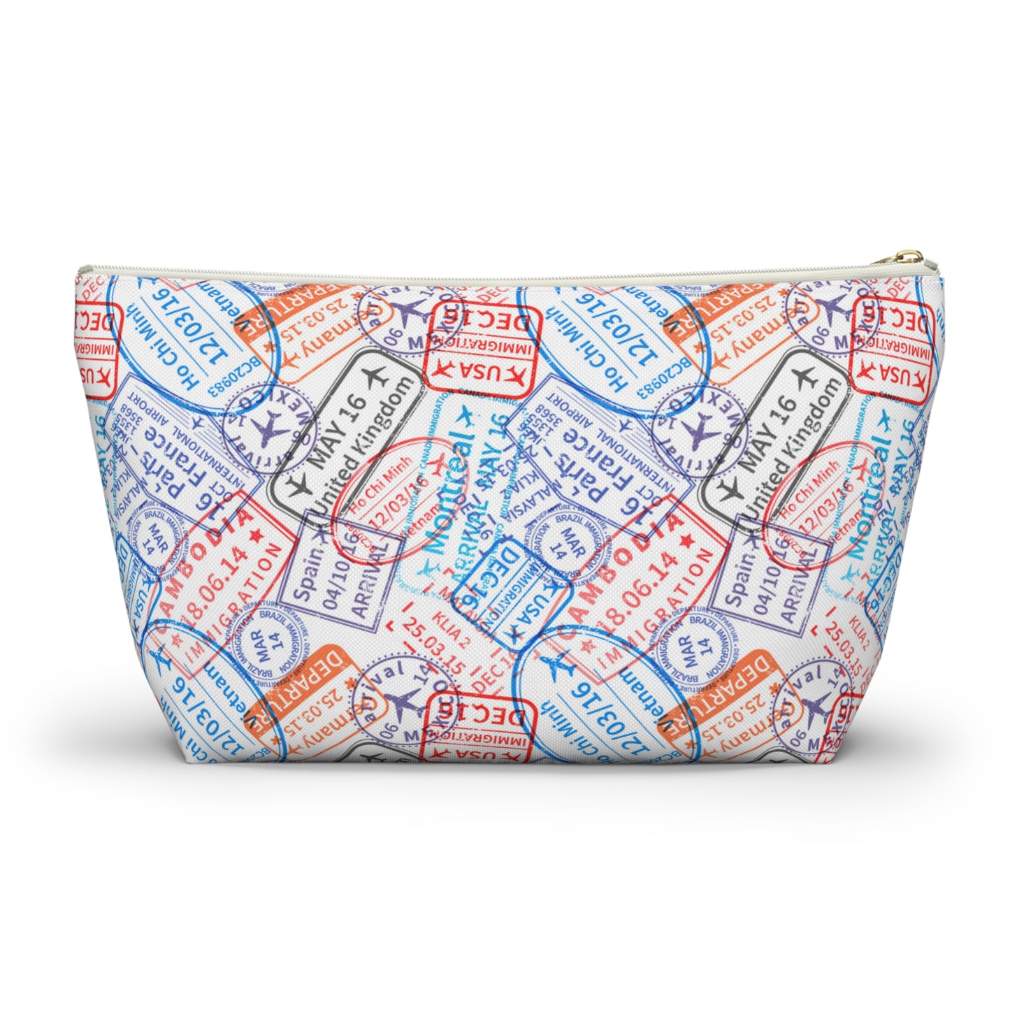Travel Passport Stamp Cosmetic Pouch | Zipper Makeup Bag