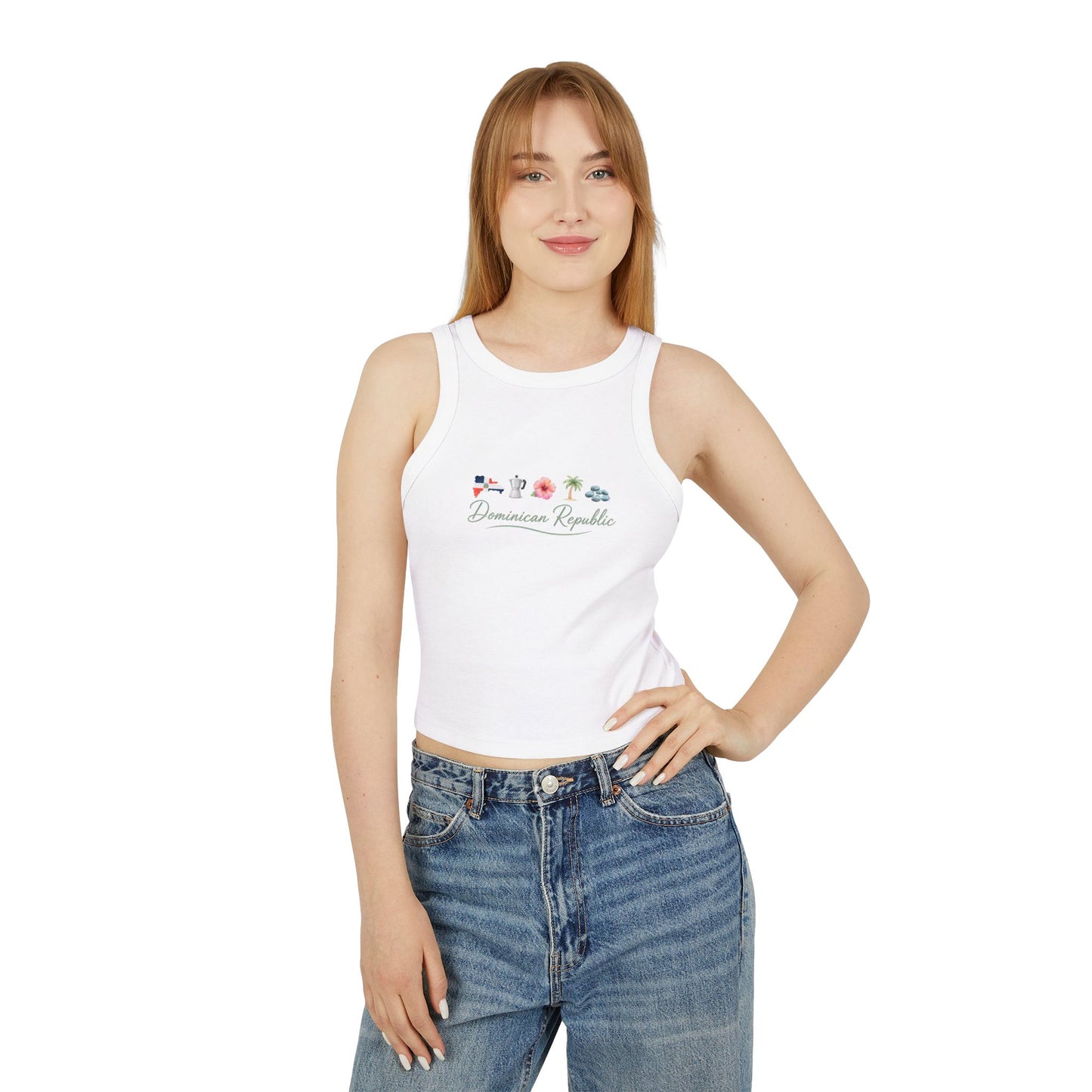 Dominican Republic Women's Cropped Tank Top | Minimalist Caribbean Graphic Racerback Tank
