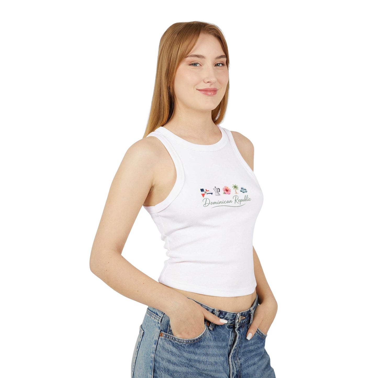 Dominican Republic Women's Cropped Tank Top | Minimalist Caribbean Graphic Racerback Tank