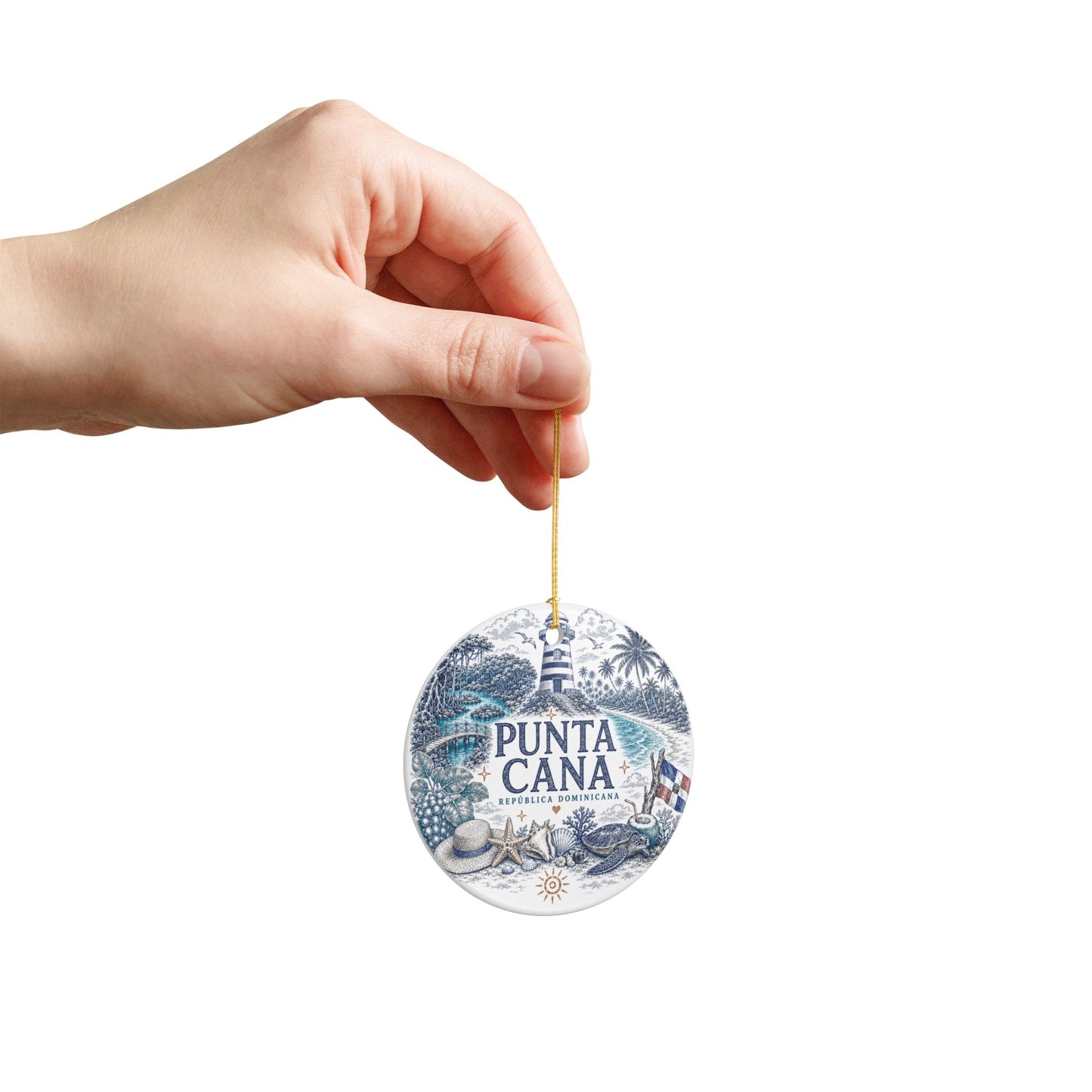 Punta Cana Dominican Republic Illustration Ornament | Ceramic Round Holiday Decoration