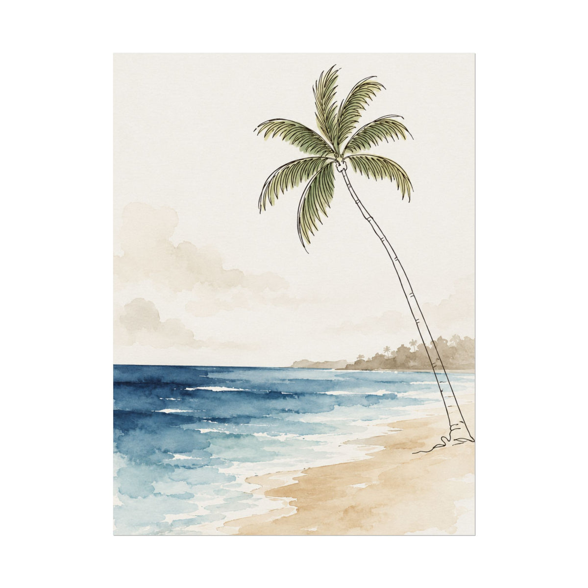 Coastal Beach Wall Art – Neutral Tropical Palm Tree Print