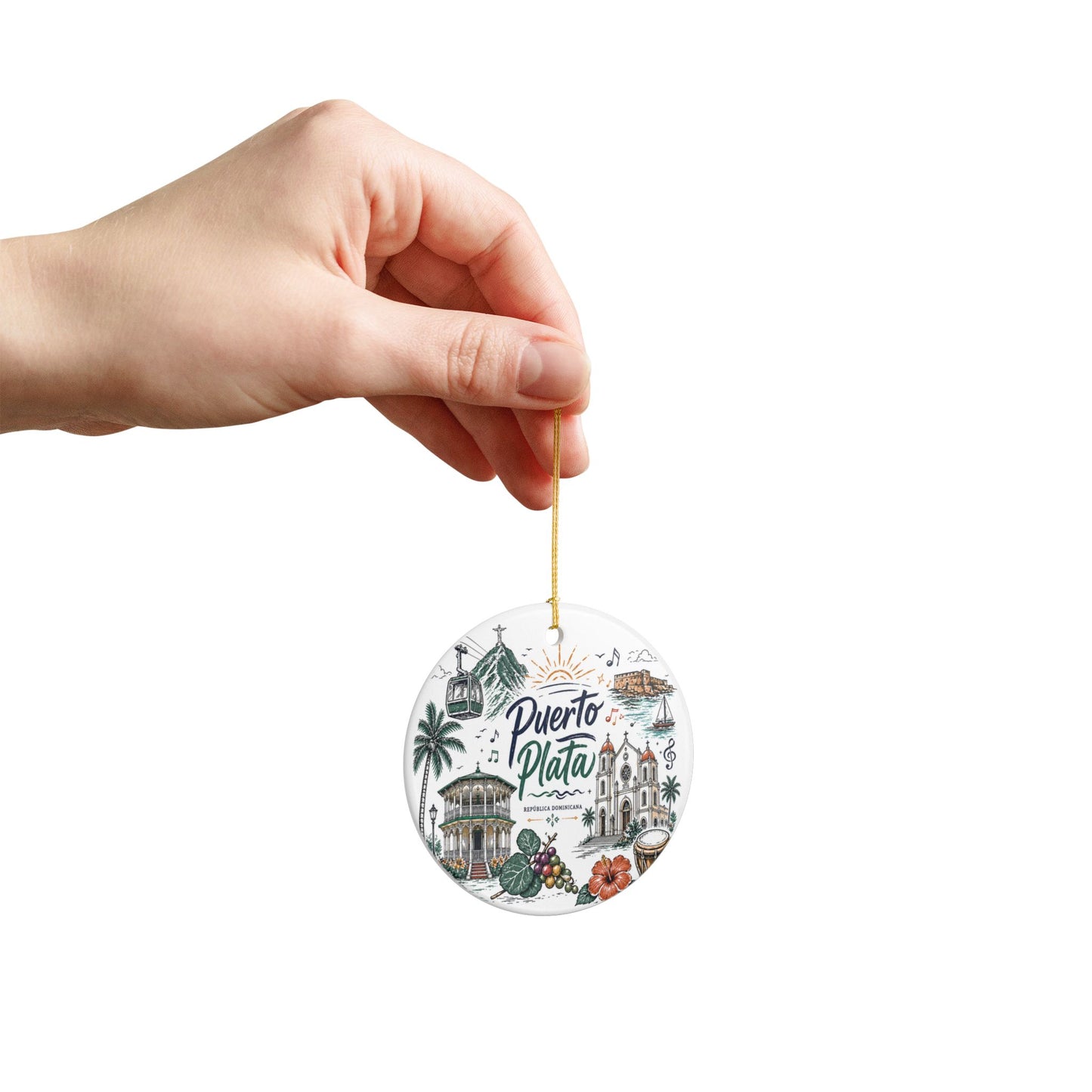 Puerto Plata Dominican Republic Illustration Ornament | Ceramic Round Holiday Decoration
