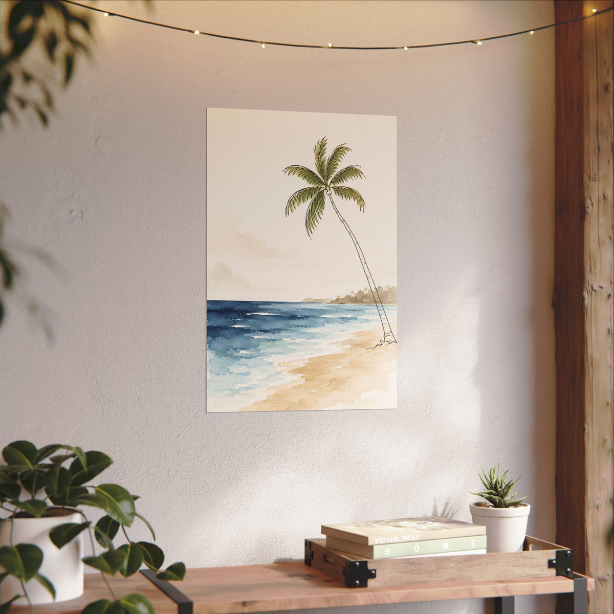 Coastal Beach Wall Art – Neutral Tropical Palm Tree Print