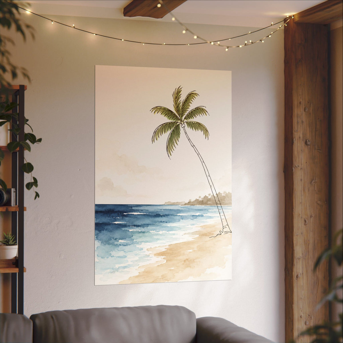 Coastal Beach Wall Art – Neutral Tropical Palm Tree Print