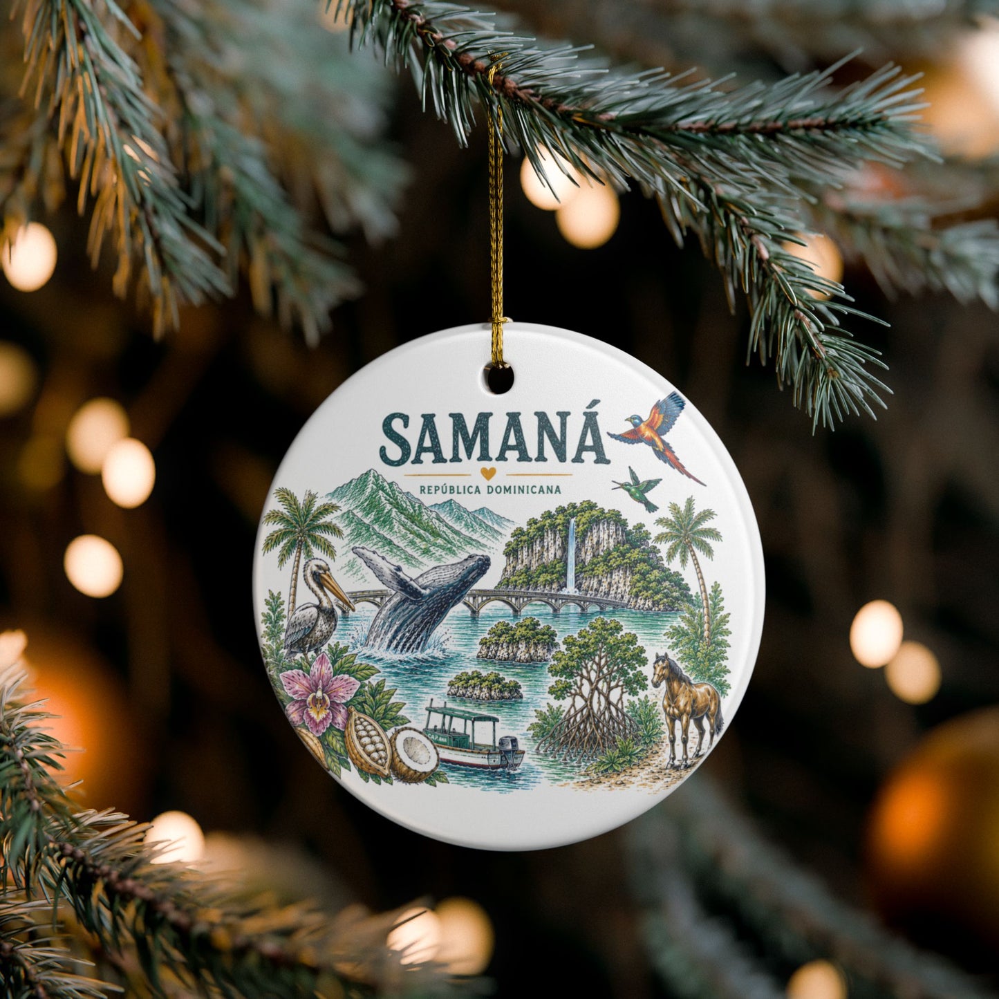 Samaná Dominican Republic Scene Illustration Ornament
