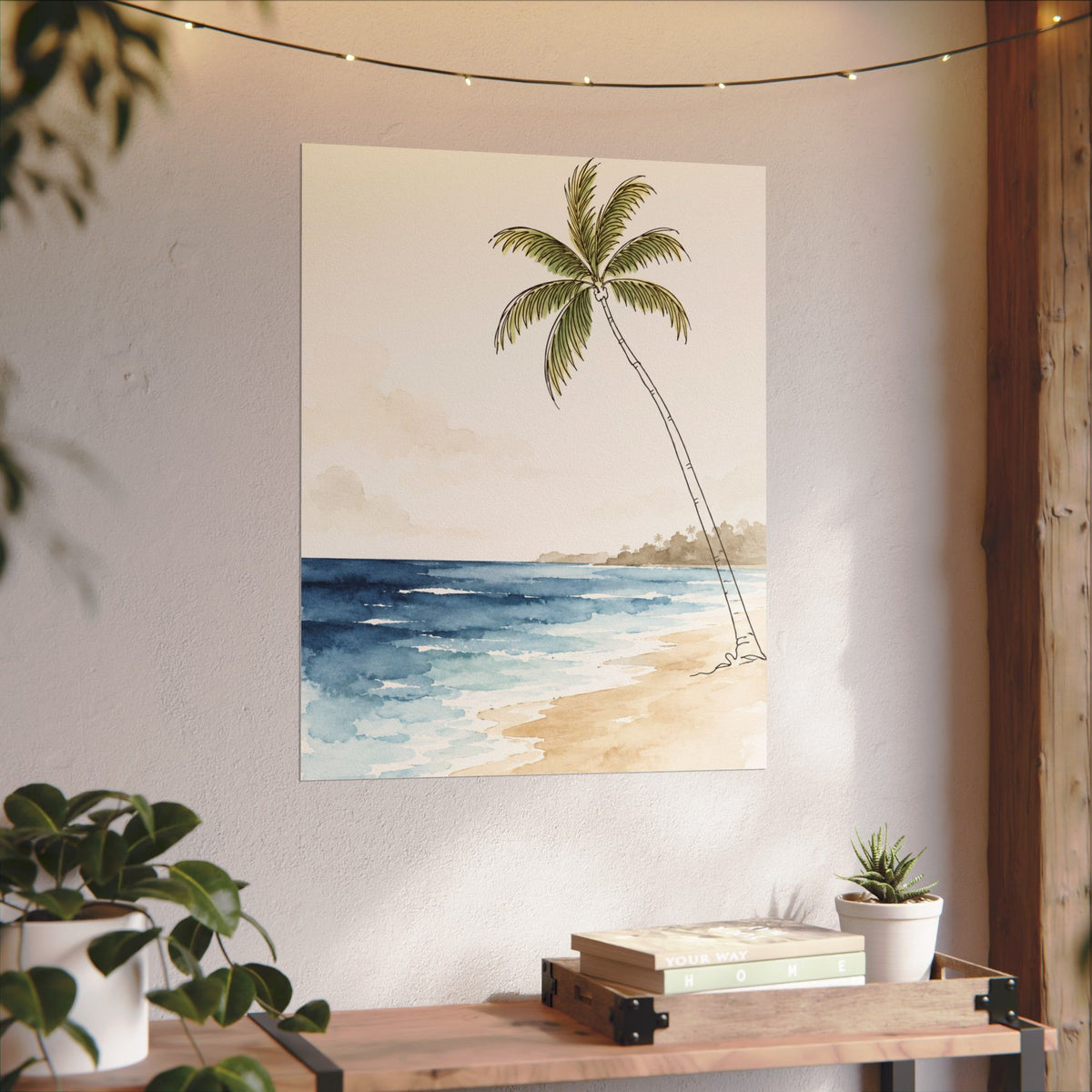 Coastal Beach Wall Art – Neutral Tropical Palm Tree Print