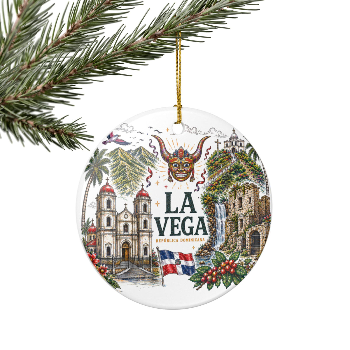 La Vega Dominican Republic Ornament – Illustrated Ceramic Keepsake