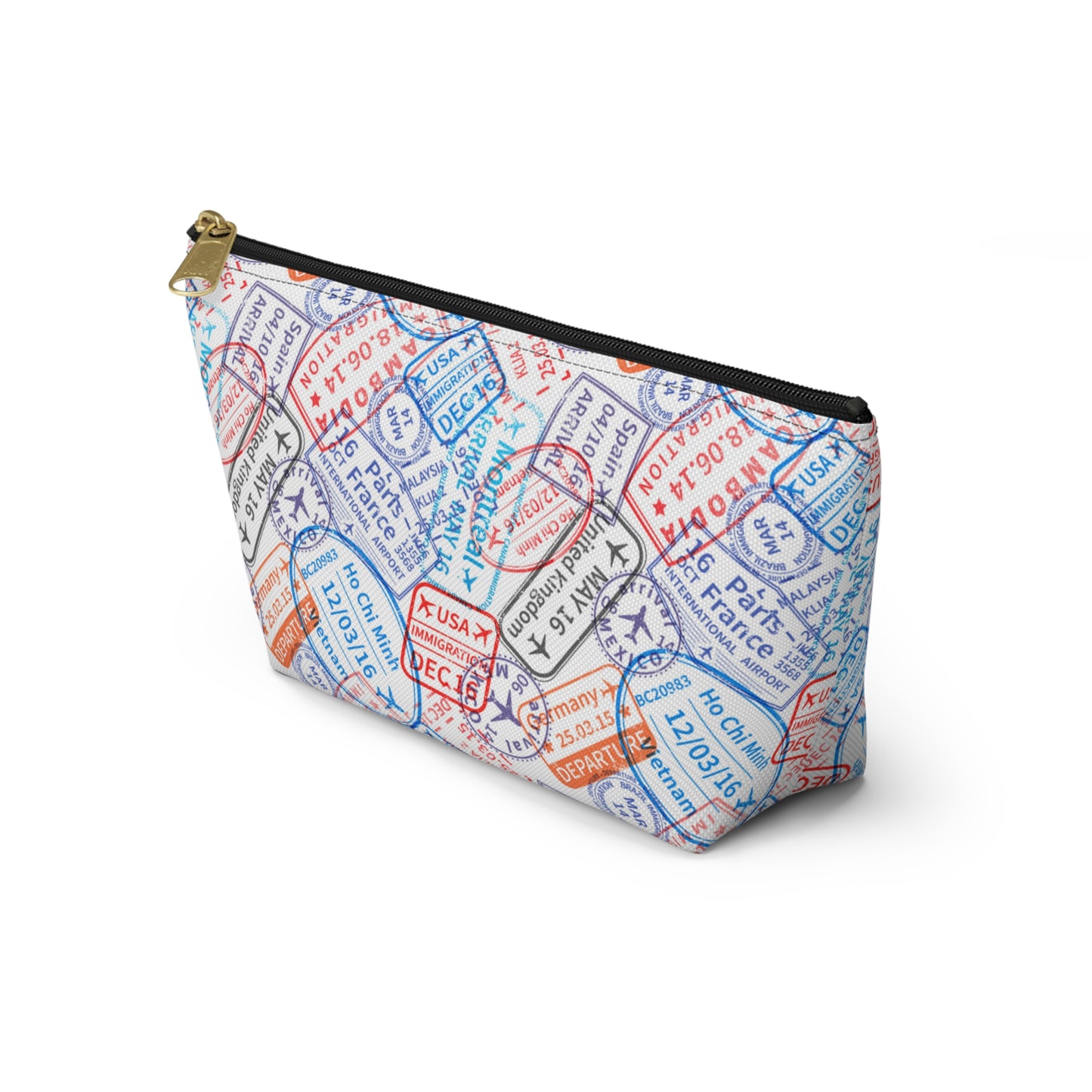 Travel Passport Stamp Cosmetic Pouch | Zipper Makeup Bag