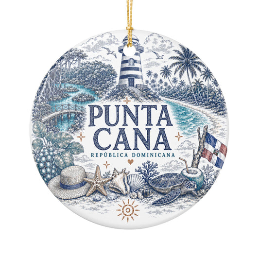 Punta Cana Dominican Republic Illustration Ornament | Ceramic Round Holiday Decoration