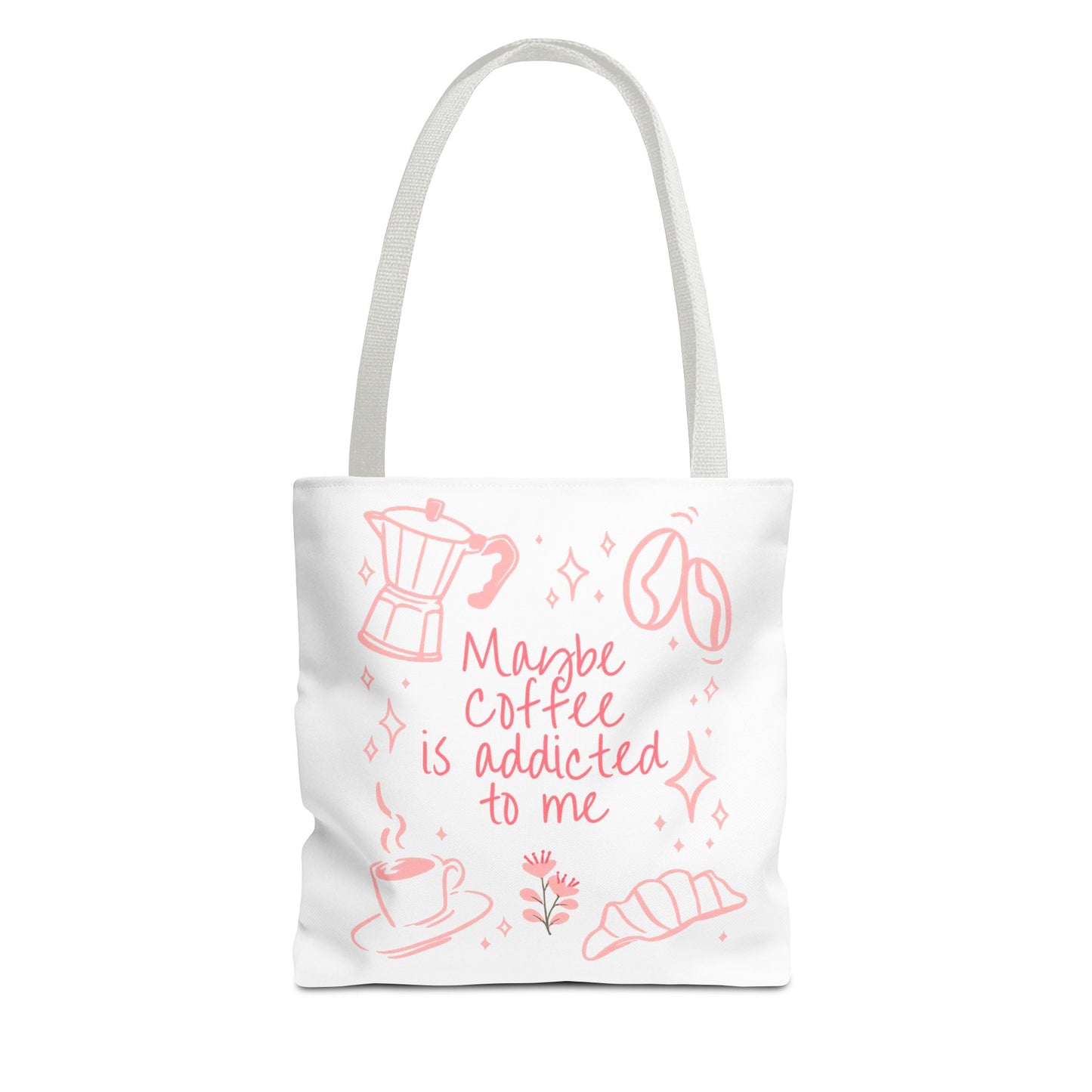 Maybe Coffee Is Addicted to Me Tote Bag | Cute Pink Coffee Lover Canvas Tote | Coquette Aesthetic Book Bag
