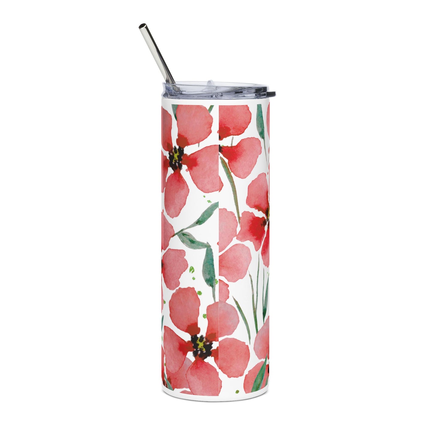 Watercolor Tropical Floral Skinny Tumbler | 20oz Stainless Steel Travel Cup with Straw