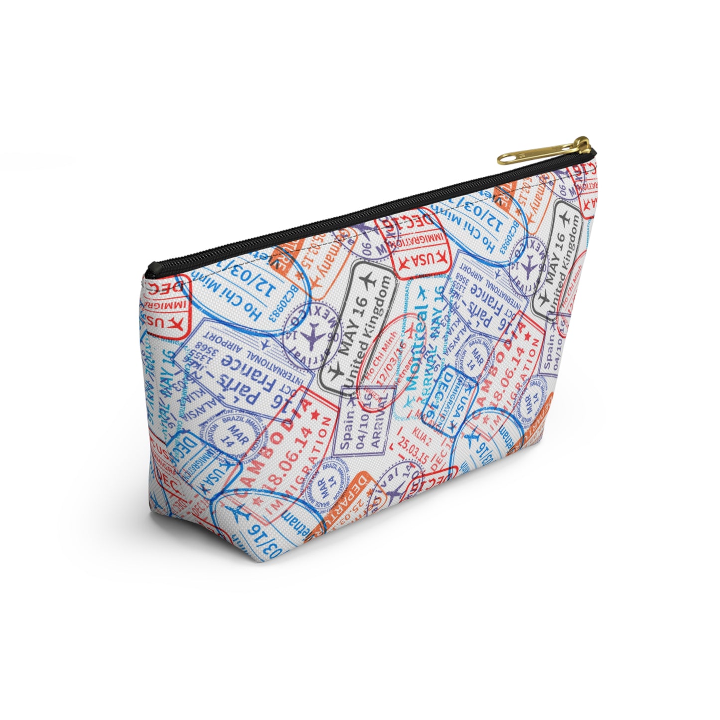 Travel Passport Stamp Cosmetic Pouch | Zipper Makeup Bag