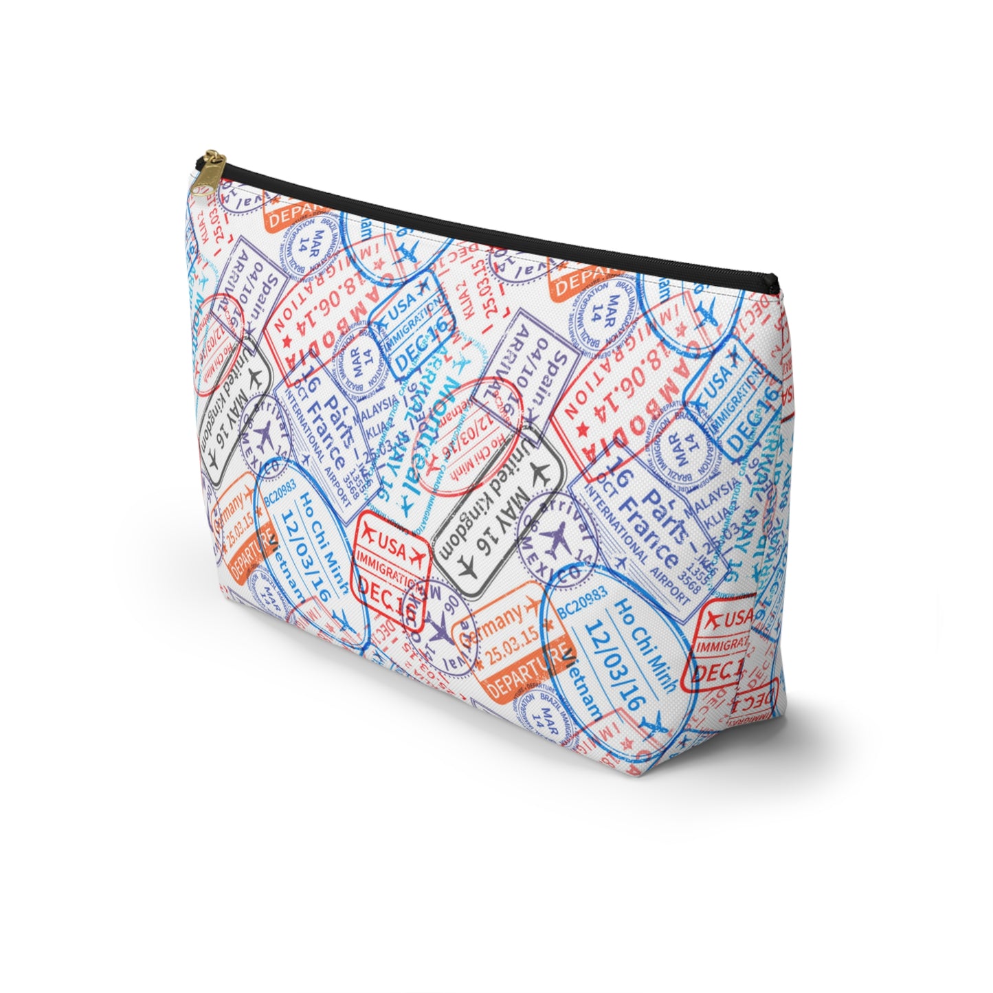Travel Passport Stamp Cosmetic Pouch | Zipper Makeup Bag