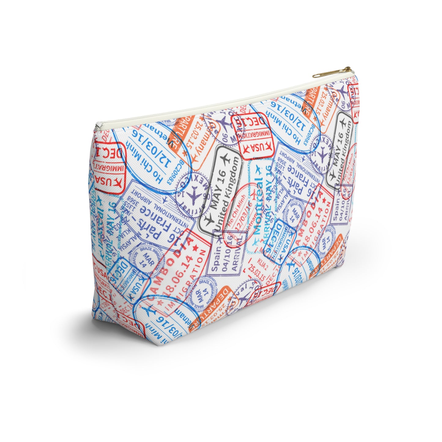Travel Passport Stamp Cosmetic Pouch | Zipper Makeup Bag
