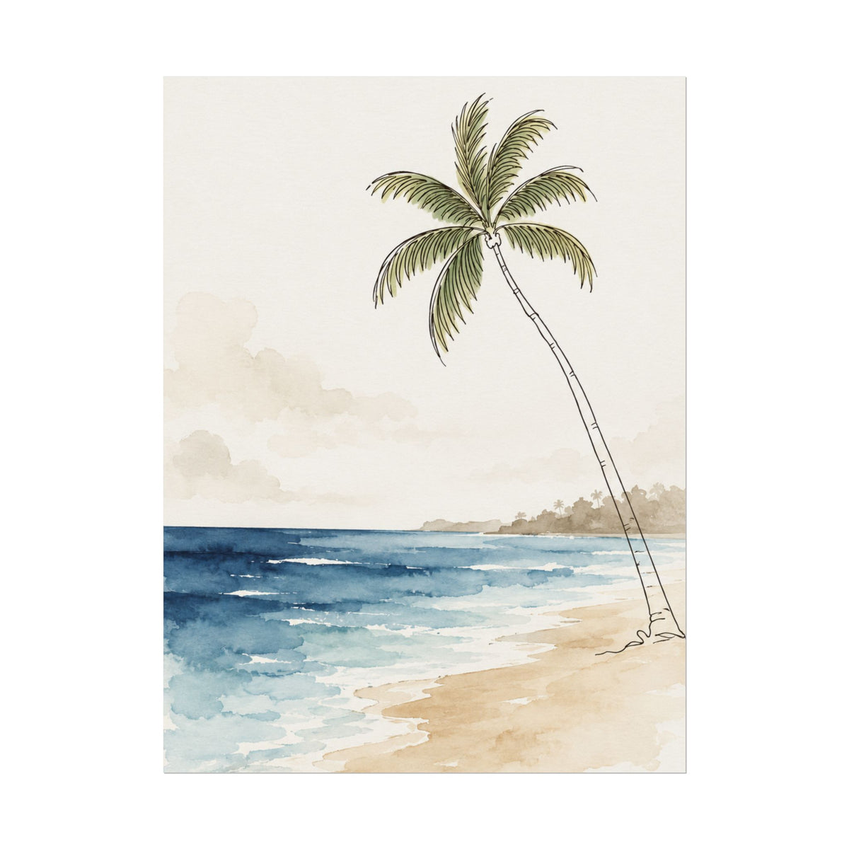 Coastal Beach Wall Art – Neutral Tropical Palm Tree Print