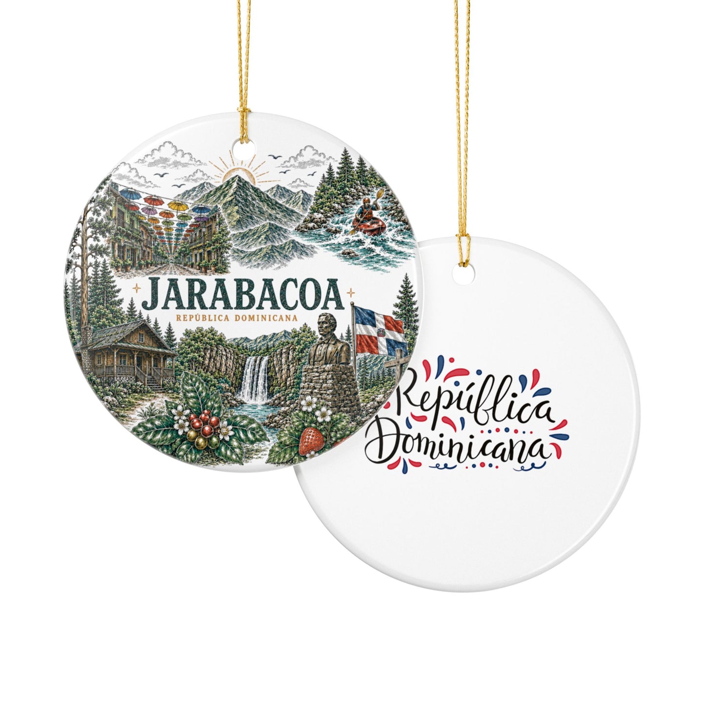 Jarabacoa Dominican Republic Illustration Ornament | Ceramic Round Holiday Decoration