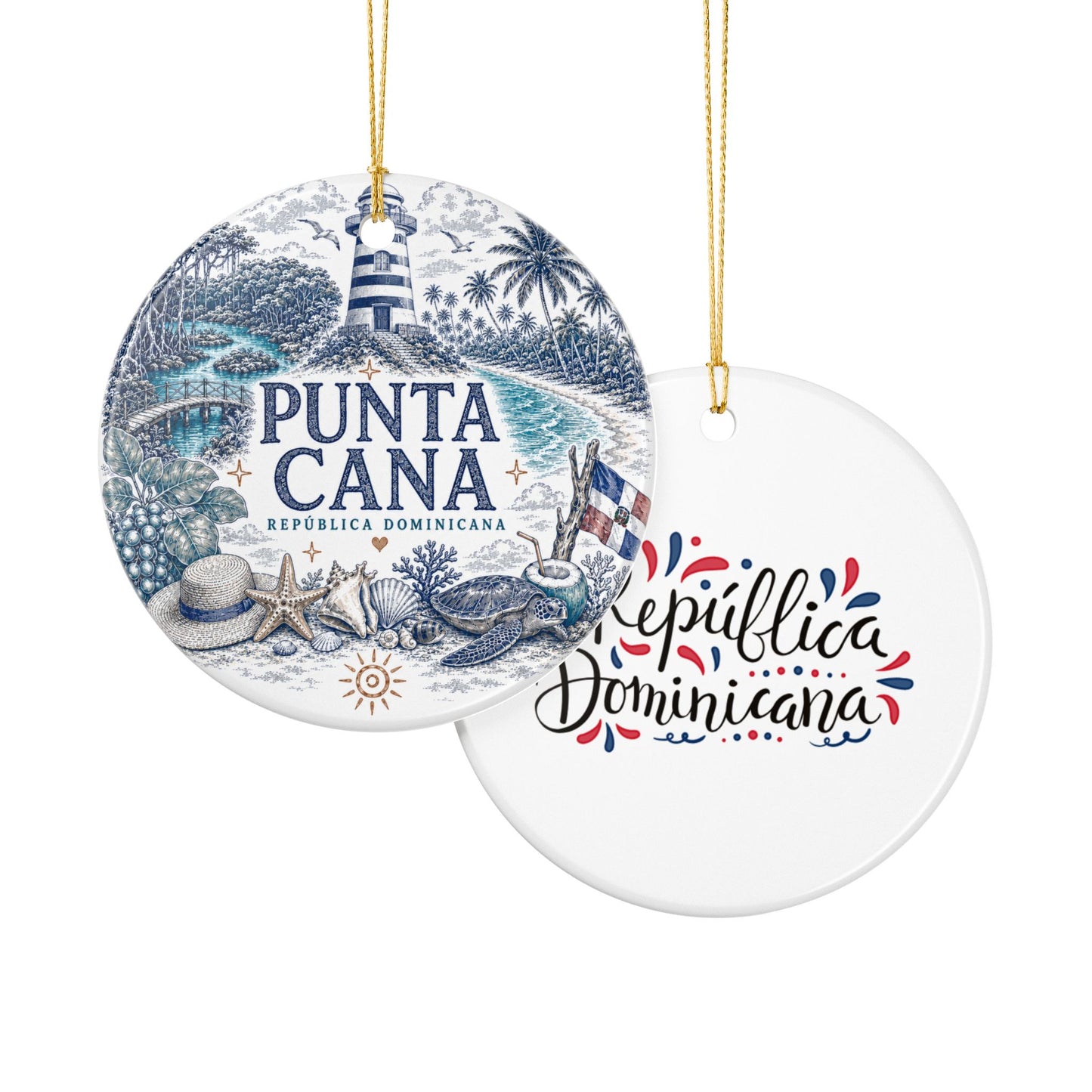 Punta Cana Dominican Republic Illustration Ornament | Ceramic Round Holiday Decoration