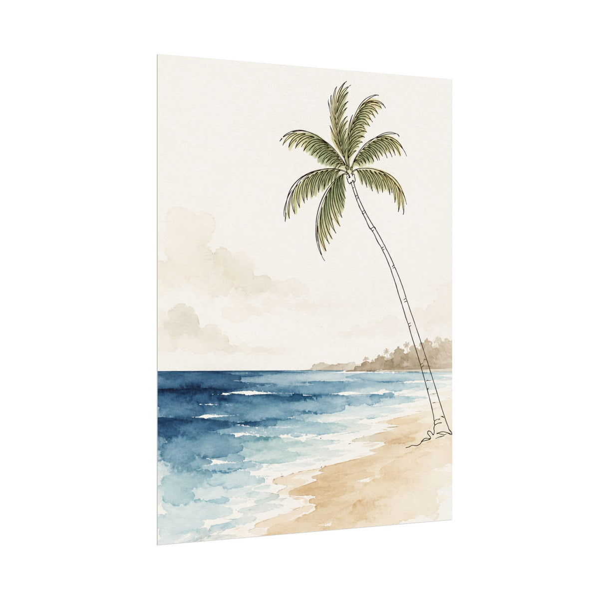 Coastal Beach Wall Art – Neutral Tropical Palm Tree Print