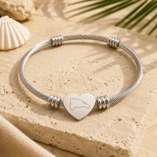 Dominican Republic Heart Bracelet – Engraved Map Bangle